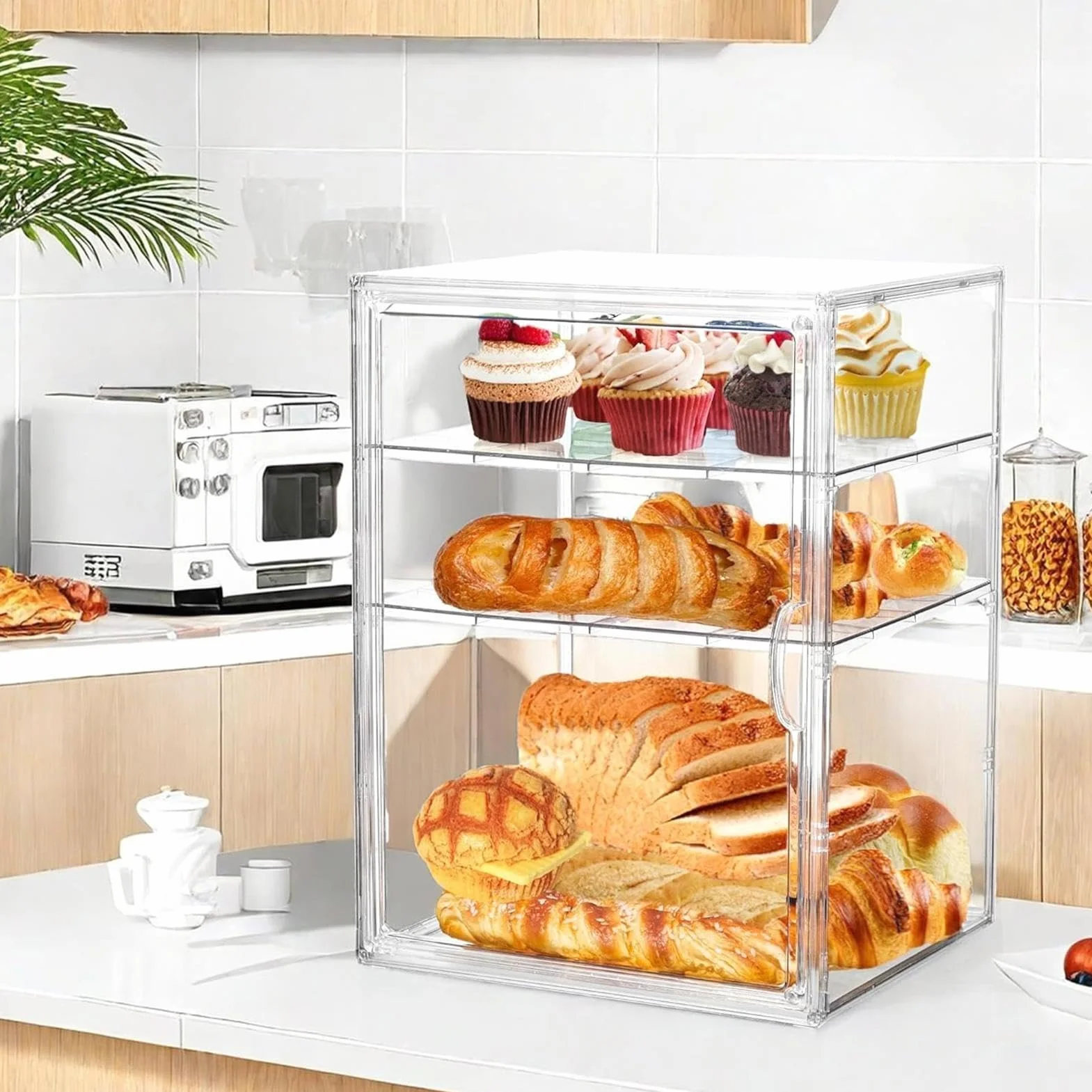 Gablota na pieczywo Regulowany Przezroczysty Akrylowy Pojemnik Ekspozycyjny | Pojemnik Na Pieczywo do domu spiżarni blatu narożnika na jedzenie kanapki tosty bajgle bułki bochenki ciasto banany