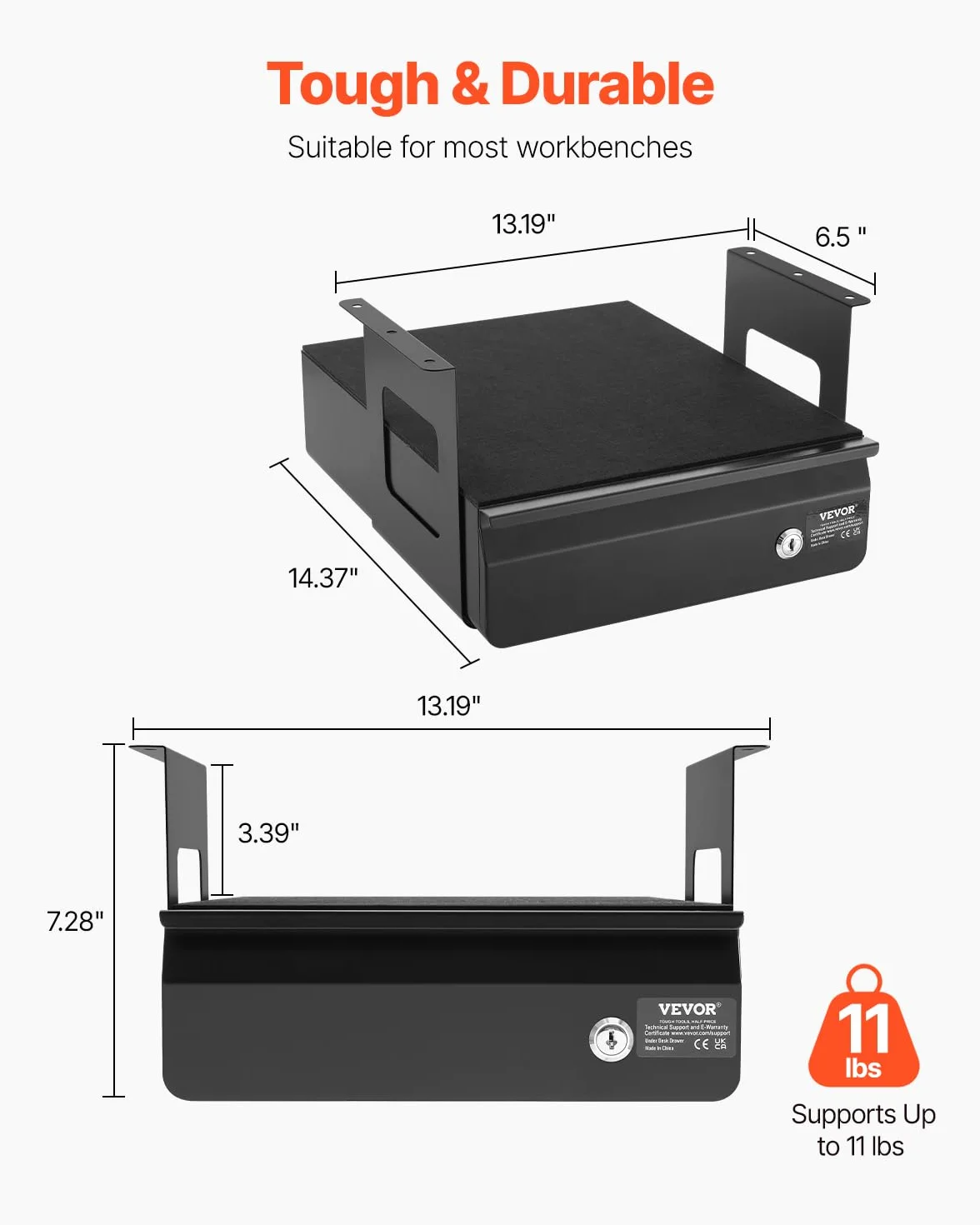 VEVOR Wysuwana szuflada pod biurkiem o szerokości 33 cm, montowany pod biurkiem, ukryty organizer do przechowywania na biurku, zamykana szuflada na ołówki pod stołem, do stacji roboczej, 35 x 33 x 18