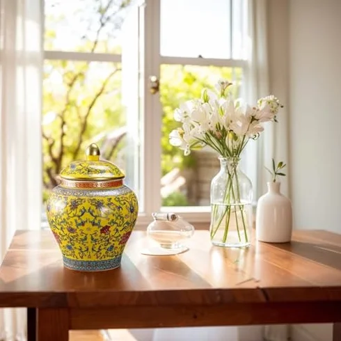 Chinoiserie niebieski słoik imbirowy - porcelanowy dekoracyjny słoik do przechowywania z pokrywką na herbatę suszone owoce płatki śniadaniowe - elegancki niebieski jezioro ceramiczny akcent do