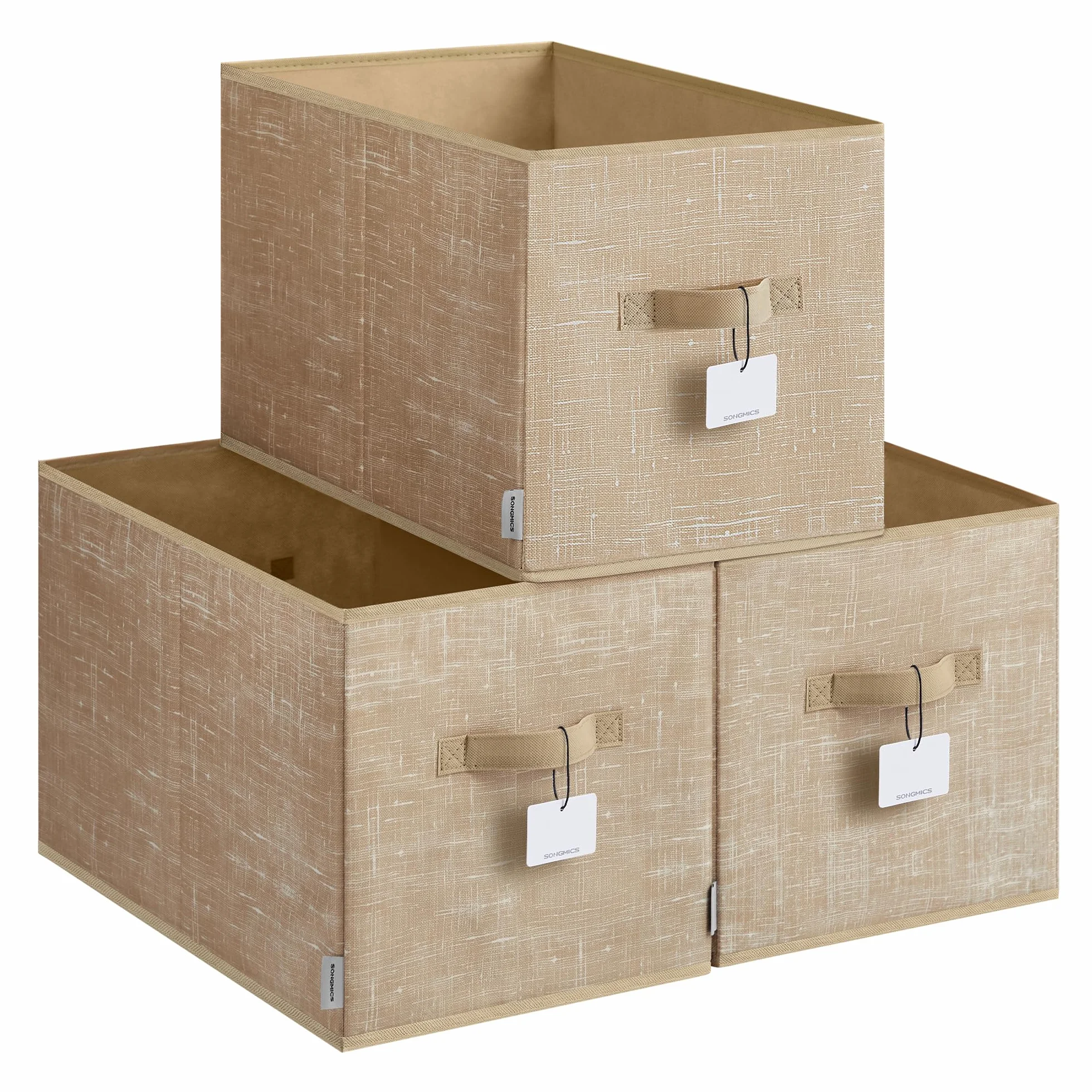 SONGMICS Zestaw 3 składanych pudełek do przechowywania z tkaniny 50x30x30 cm piaskowy beż
