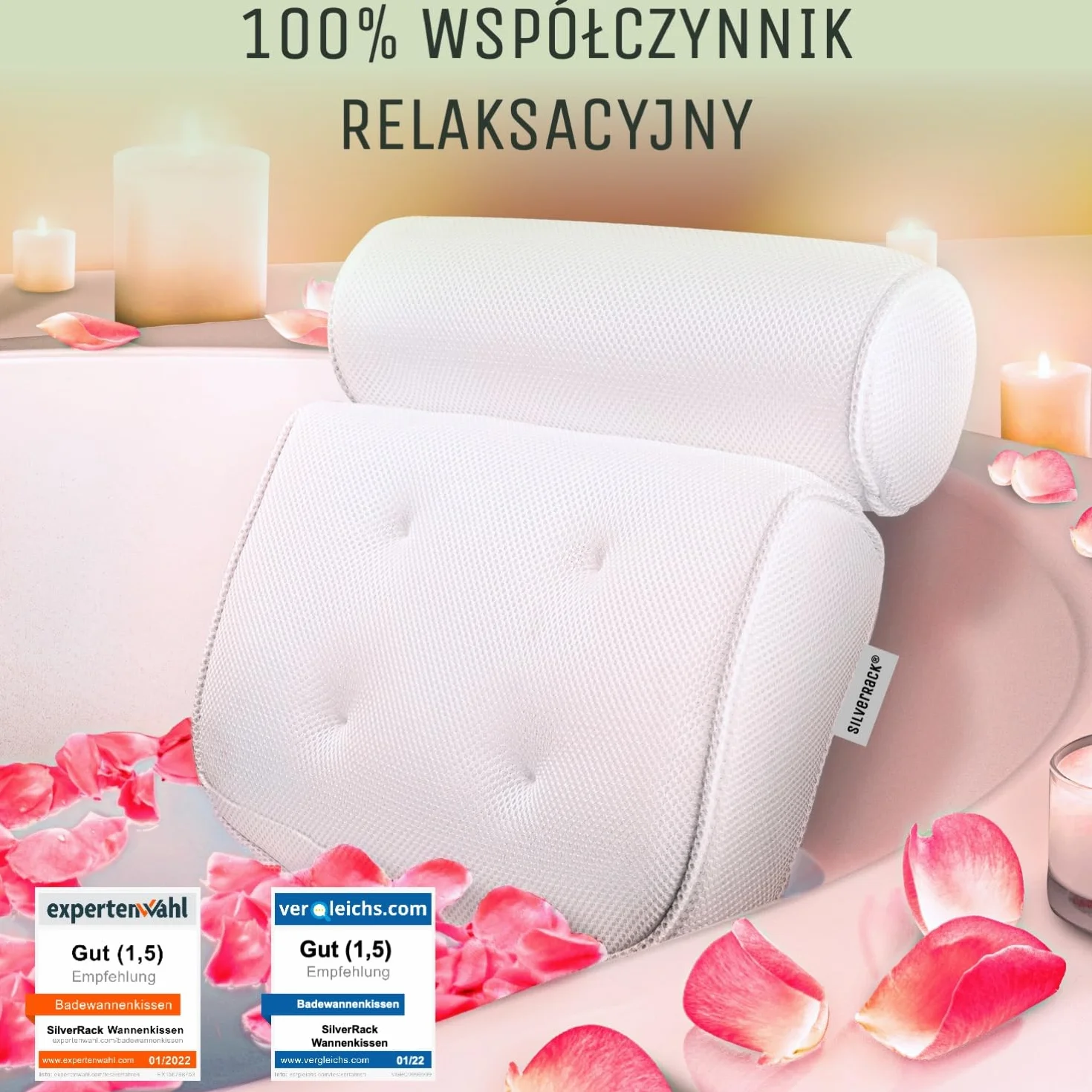 SilverRack Poduszka łazienkowa premium (biała) - [Zwycięzca testu] poduszka pod szyję do wanny z przyssawkami jako akcesoria kąpielowe - poduszka do wanny, aby się zrelaksować i czuć się dobrze