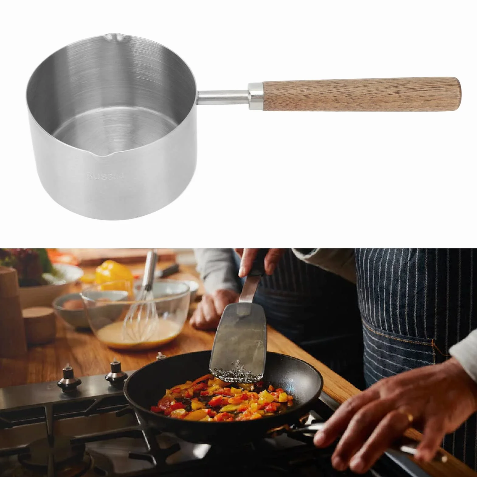 Mała Patelnia do Mleka, Garnek do Topienia Masła, 200 Ml Stal Nierdzewna Dzbanek na Mleko Podgrzewacz do Masła Mały Garnek do Gotowania do Gotującego Się Mleka, Sosów, Makaronu