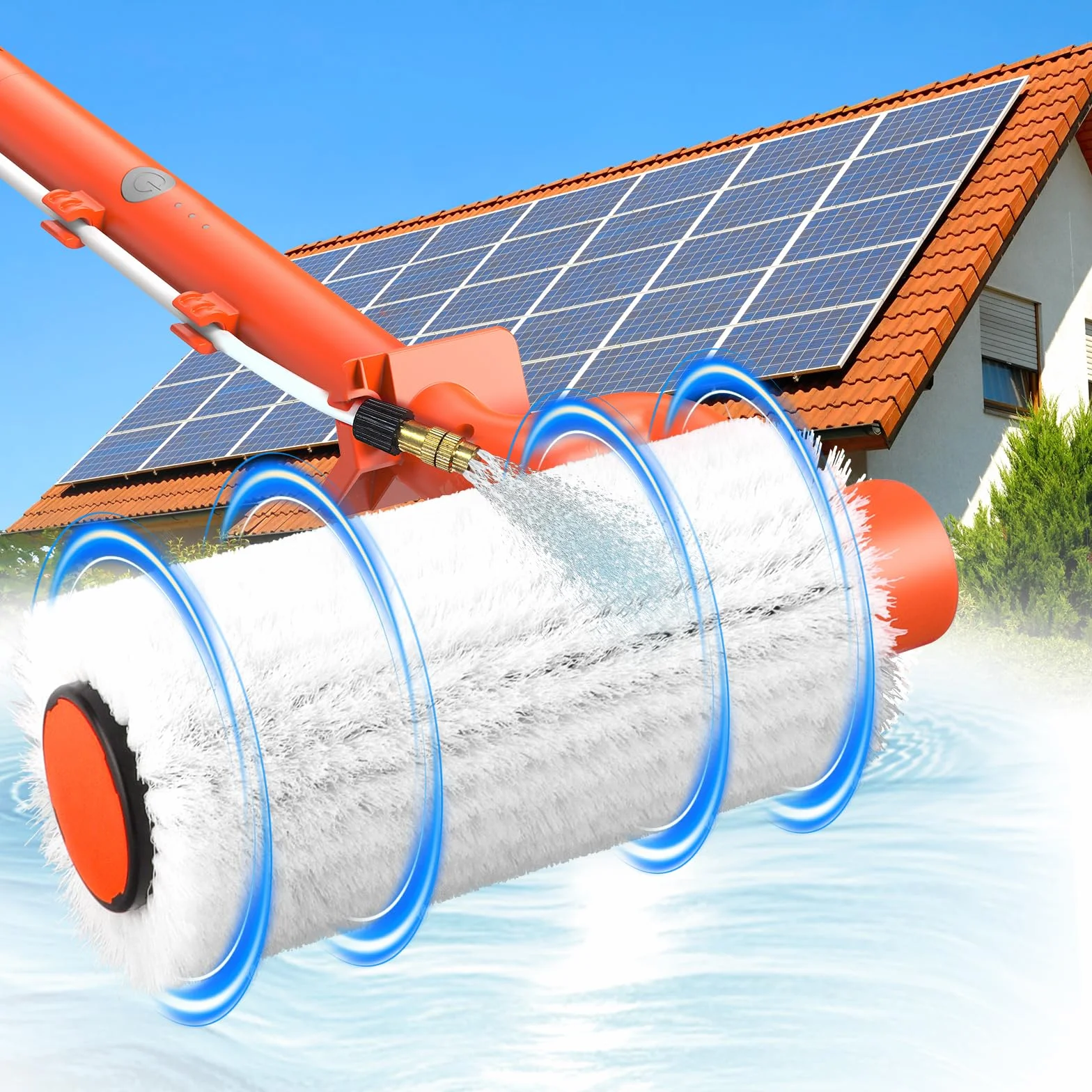 Teleskopowa szczotka elektryczna z uchwytem teleskopowym, 6,5 m, do czyszczenia instalacji PV, szczotką do mycia | wysuwane teleskopowe drążki do czyszczenia okien, dach
