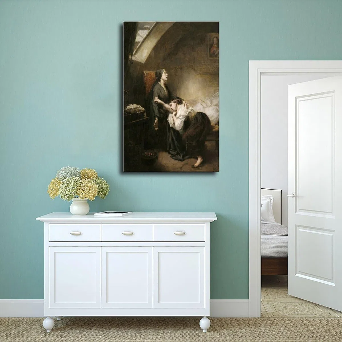 ANFOTCM Octave Tassaert, niefortunna rodzina lub samobójstwo, płótno druk artystyczny plakat do domu, szkoły, biura, dekoracja 24 x 36 cali (60 x 90 cm)