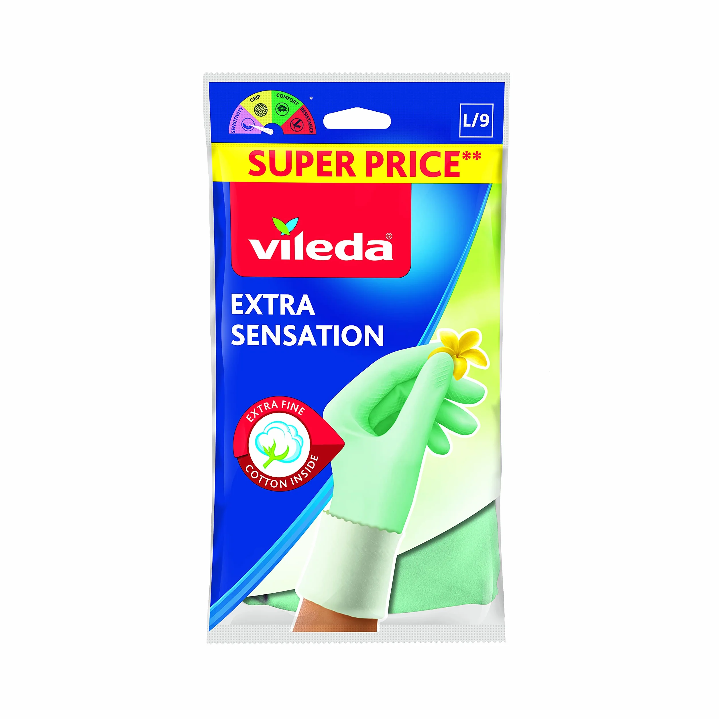 VILEDA Guanti Rękawiczki Extra Sensation L. 146076, stal stopowa, zielona, L (1 opakowanie), 2 sztuki