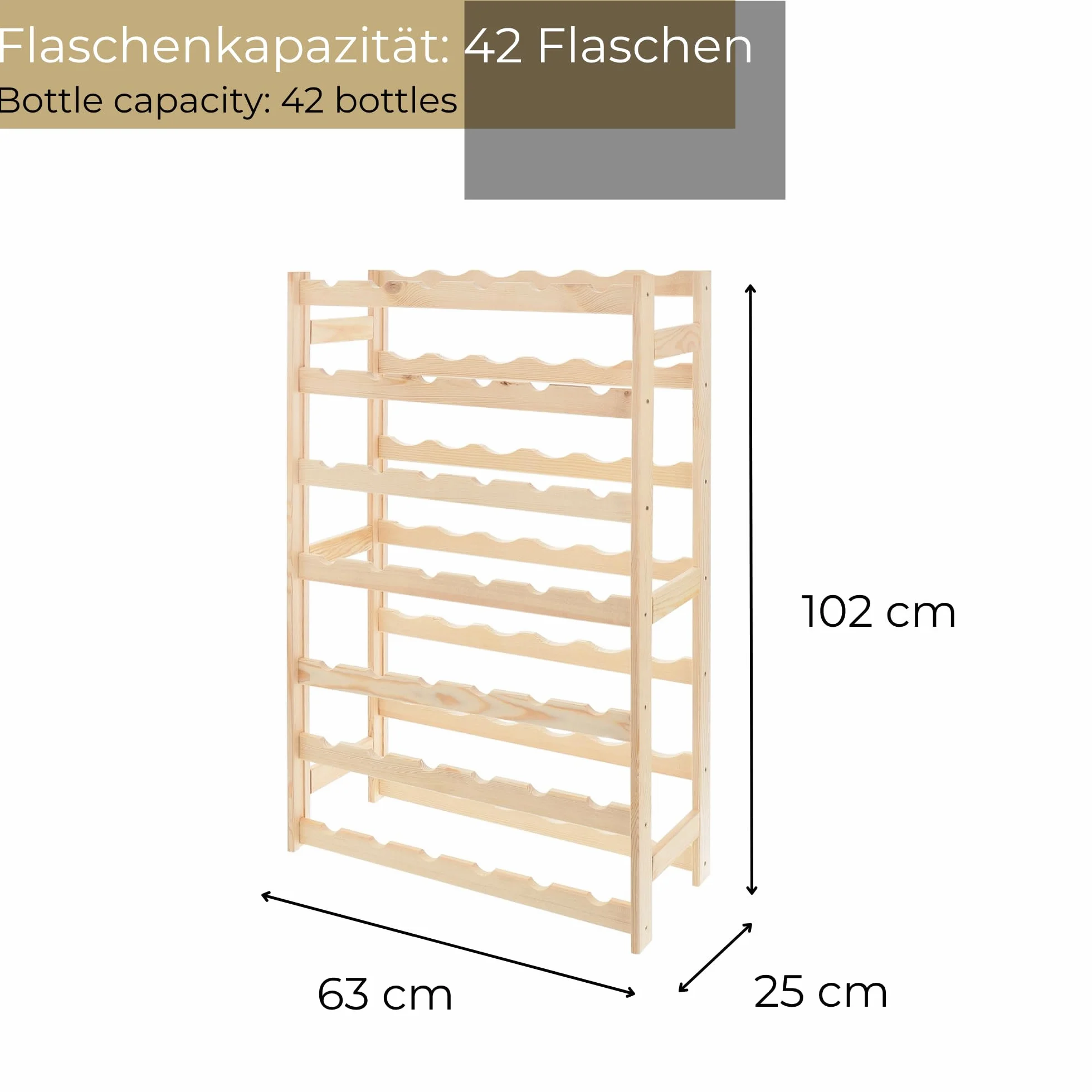 Drewniany Regał Na Wino na 42 Butelki 63x102x25 cm Drewno Stojak Na Wino Do Kuchni Piwnicy Salonu