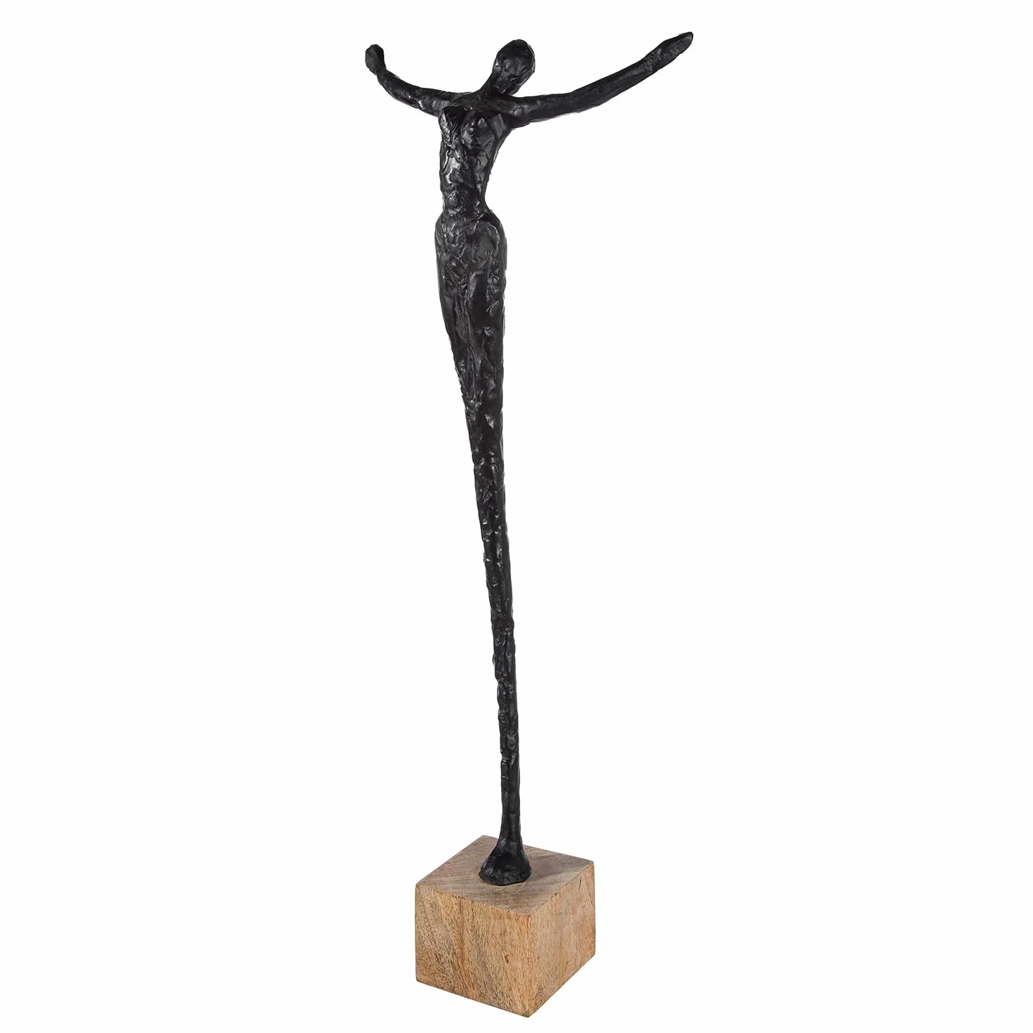 GILDE Rzeźba Freedom z żywicy syntetycznej i drewna mango – kolor naturalny i czarny – wysokość 70 cm x szerokość 29 cm – figurka ludzka