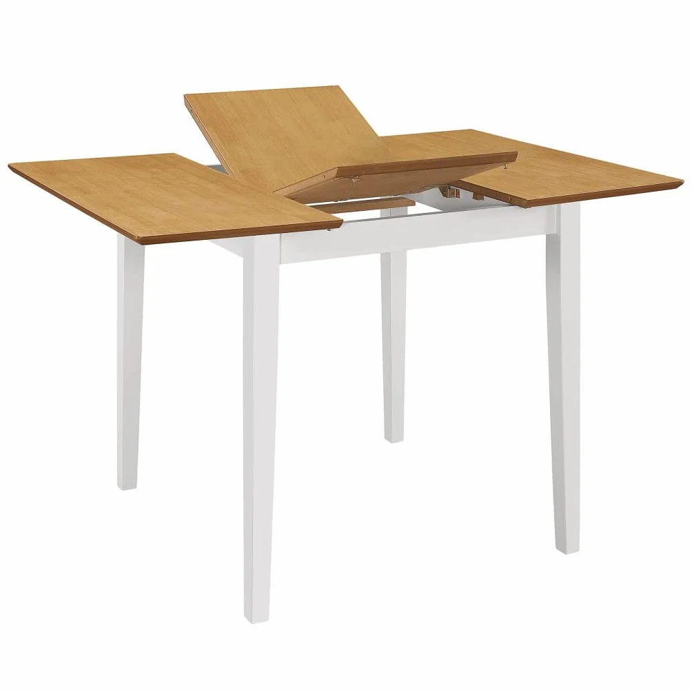 Stół do jadalni wysuwany biały 80-120 x 80 x 74 cm, wytrzymały blat z płyty MDF z fornirem gumowym, stelaż z litego drewna, uniwersalny stół do jadalni, nowoczesny i oszczędzający miejsce dla