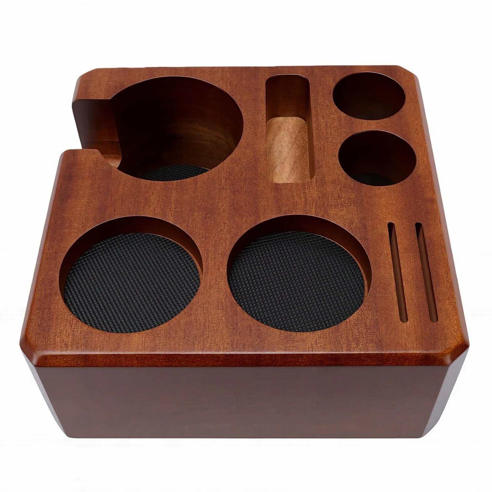 Yosoo Health Gear Orzechowa Stacja Sabotażowa 58 Mm Uchwyt Dystrybutora Ubijaka do Kawy z Podkładkami Silikonowymi Podstawa Antypoślizgowa 18 X 18 X 7,5 Cm do Zestawu Kolby Barista