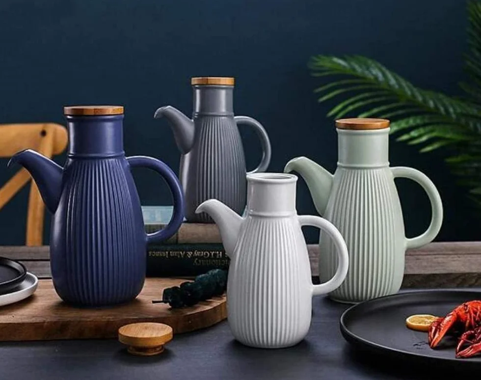 Dozownik oleju i octu, dozownik oliwy z oliwek 750 ml ręcznie robiony ceramiczny dozownik butelek octu w stylu,C