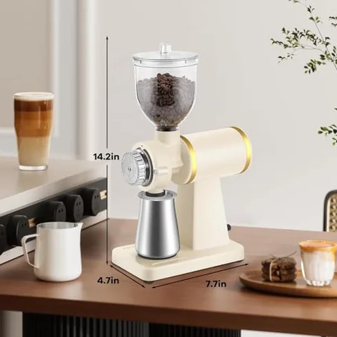 8 ustawień Burr Coffee Grinder, 250G Automatic Electric Mill z precyzyjną kontrolą szlifierki, Cicha kruszarka do kawy i parzenia, kompaktowe urządzenie kuchenne na blacie