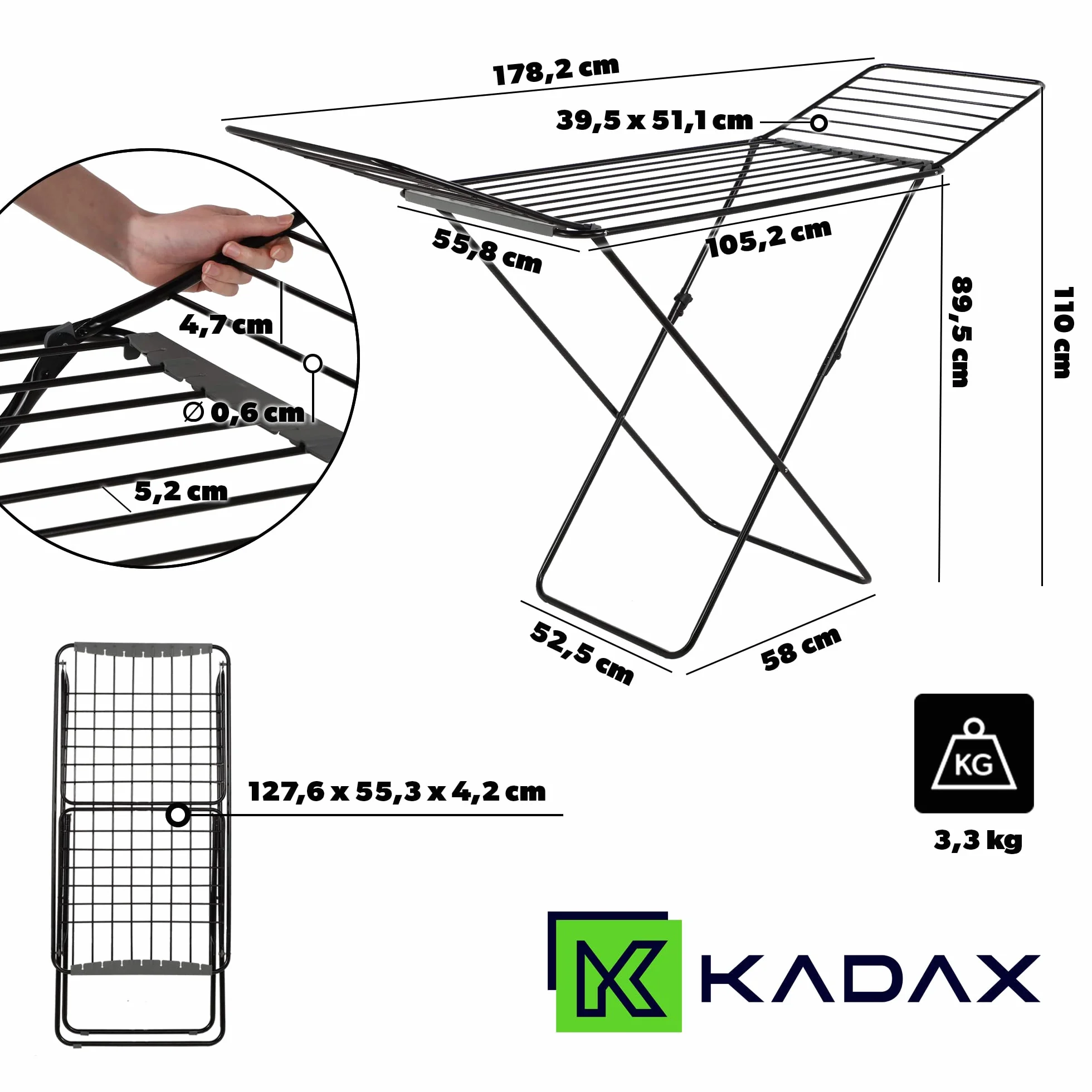 KADAX Suszarka na pranie 20m skladana | skrzydlowa | nierdzewna stabilna | oszczedna miejsce | wewnatrz zewnatrz balkon ogrod