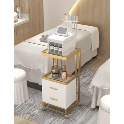 Wózek do przechowywania salonu piękności, wózek na kółkach z 2 szufladami, szafka na stacje salonowe, do salonu piękności, SPA, salonu fryzjerskiego, szary