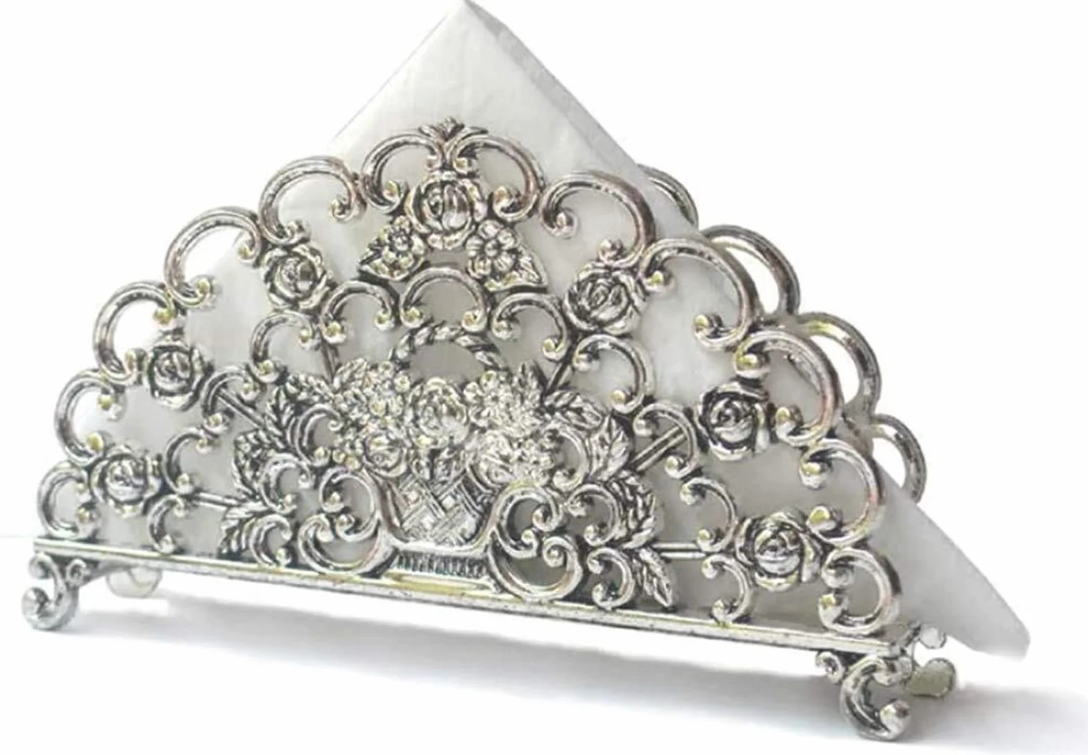Serwetnik w stylu vintage, organizer na papier ze stopu cynku, pusty stojak kwiaty do jadalni, kuchni, kawiarni, pikniku, retro(Silver)