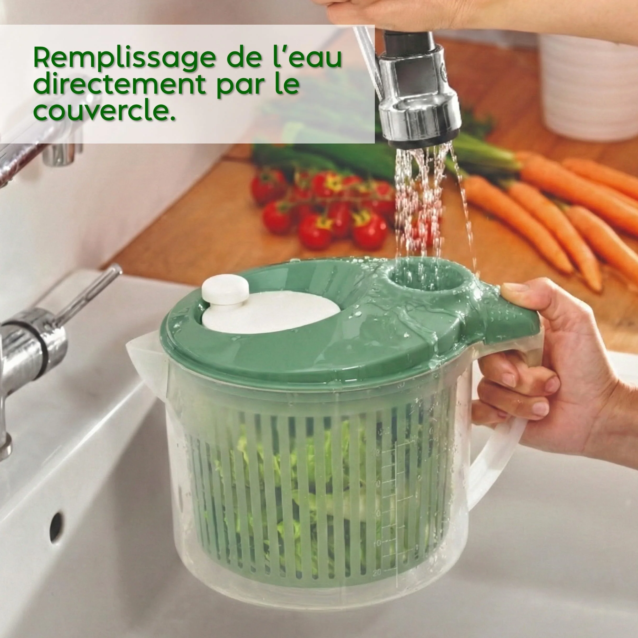 Snips Wash&Dry wirówka do sałaty, 3 litry, 0% tworzywo sztuczne BPA, przezroczysta, z zieloną pokrywką – Made in Italy
