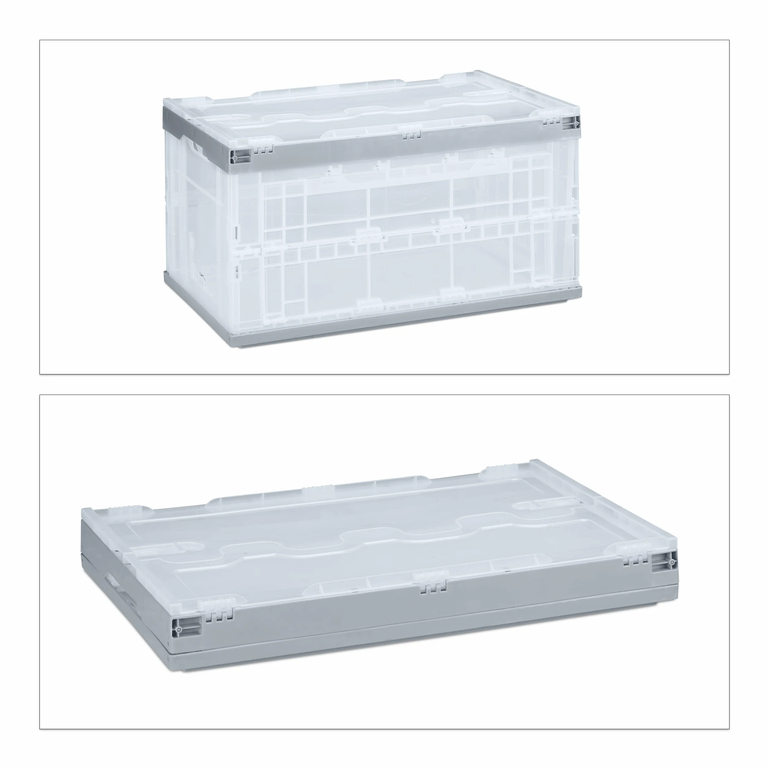 4 x profesjonalne pudełko transportowe, stabilne, przemysłowe, wysokiej jakości tworzywo sztuczne, 60 l, składane pudełko HBT 31,5 x 59,5 x 39,5 cm, szare