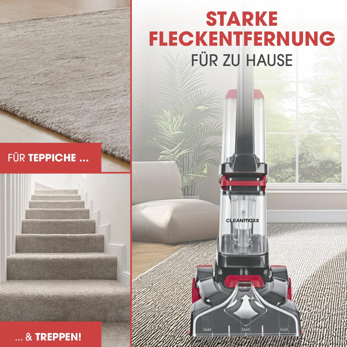 CLEANmaxx Środek do czyszczenia dywanów i twardych podłóg do mycia, odświeżania i odkurzania dywanów, artykułów wykładanych, mostów, dywaników i chodników | system czyszczenia z wibracyjnymi i