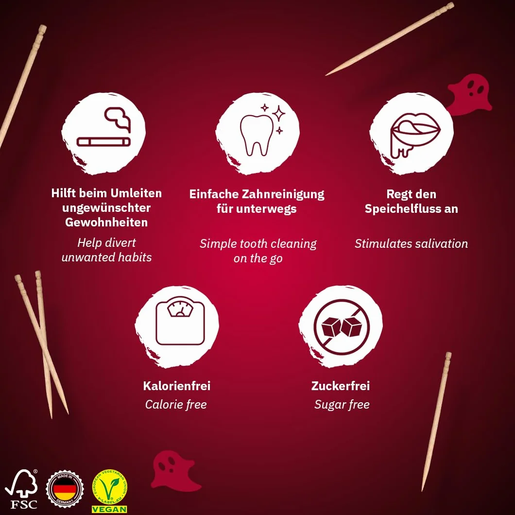 Wunder Wykałaczki - Wykałaczki ze smakiem - dobra alternatywa dla żucia gumy - pomaga w przeciwdziałaniu gryzieniu paznokci - świeży oddech dzięki aromatyzowanym wykałaczkom - Edycja Halloween