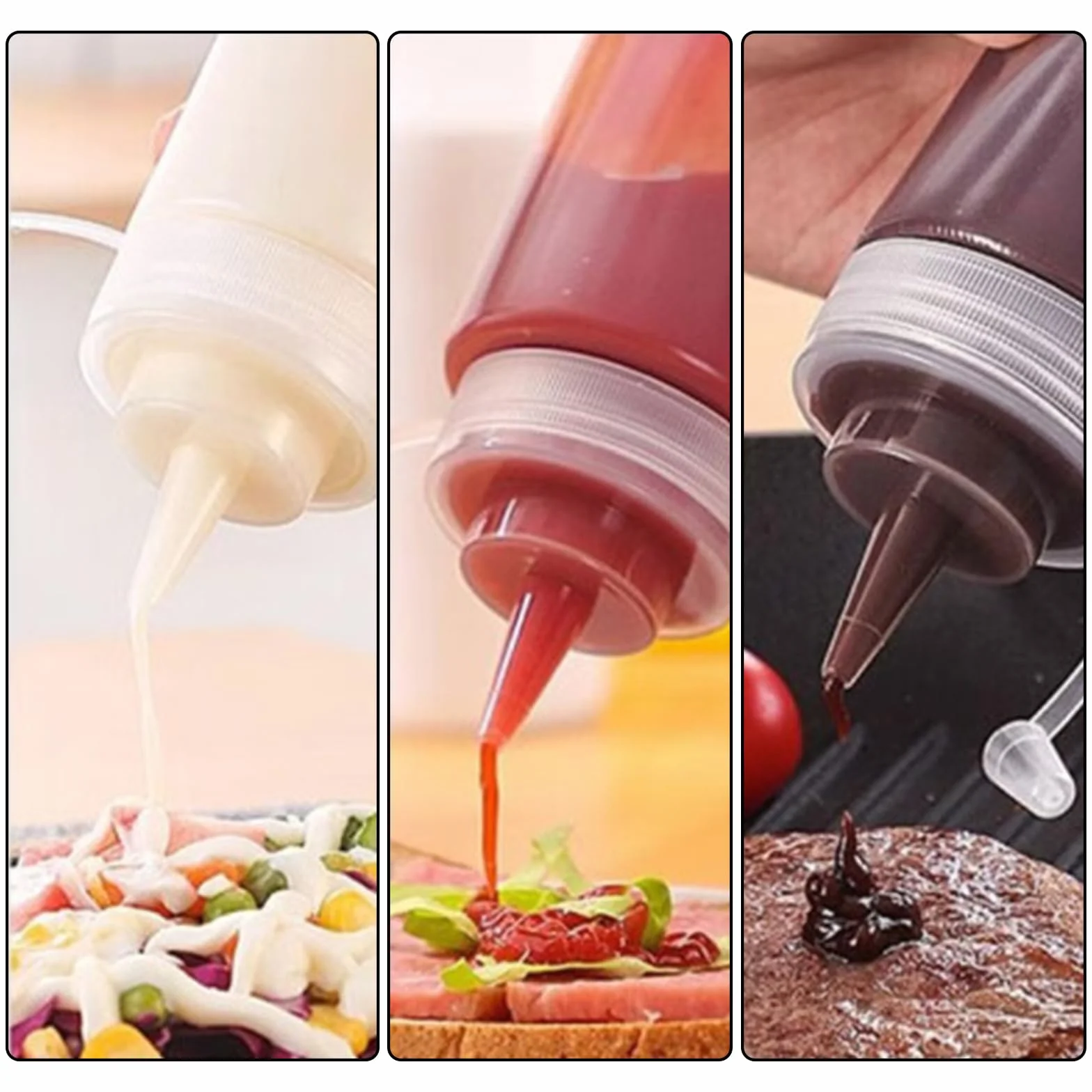 Butelka do wyciskania, 8 sztuk, 250 ml, plastikowa butelka do wyciskania z nakrętkami, bez BPA, do malowania, pieczenia, keczupu, ostrego sosu, oliwy z oliwek, butelka na sos