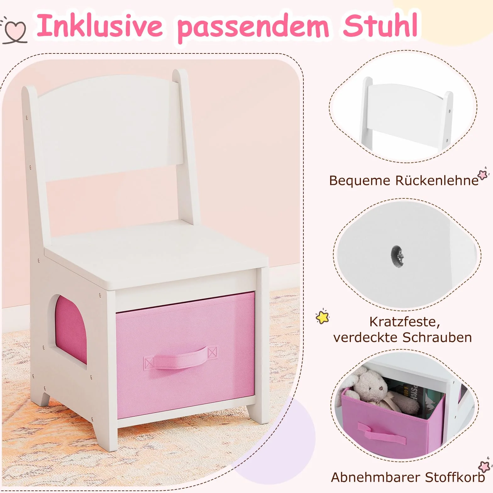 COSTWAY Zestaw do toaletki dla dzieci z LED szafka lustrzana, stolik do makijażu księżniczka z oświetleniem, 2 szuflady, 3 haczyki i akcesoria, stoliki kosmetyczne dla dzieci z drewna, kosmetyczka dla