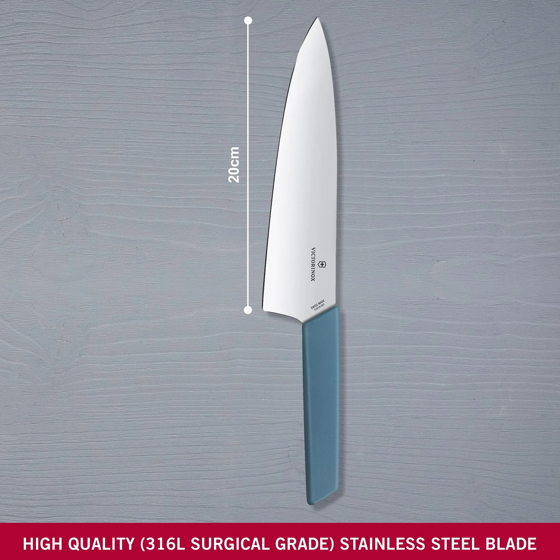 Victorinox, 6.9016.202B, Swiss Modern, Tranchiermesser, Extra scharfe Klinge, mit geradem Schliff, Robuster Kunststoff-Griff, Kornblumen-Blau, Made in Switzerland, Spülmaschinengeeignet