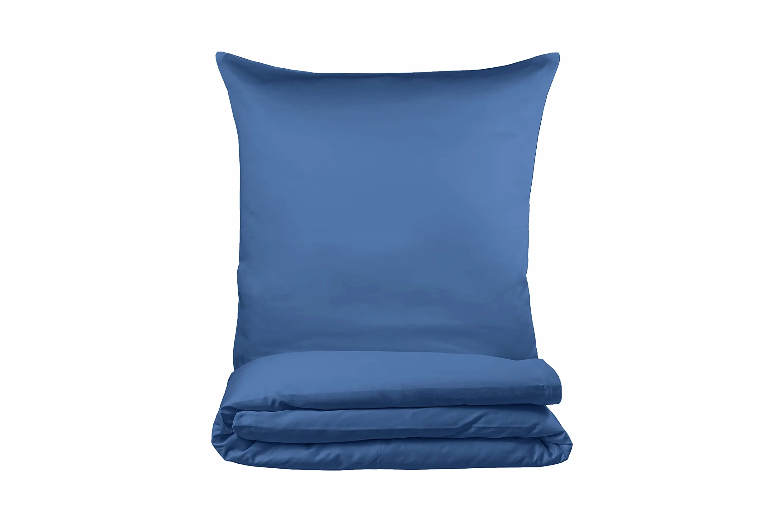 Zestaw pościeli z bawełny satynowej klasy premium, poszewka na kołdrę 135 x 200 cm, poszewka na poduszkę 80 x 80 cm, 100% bawełna, niebieska