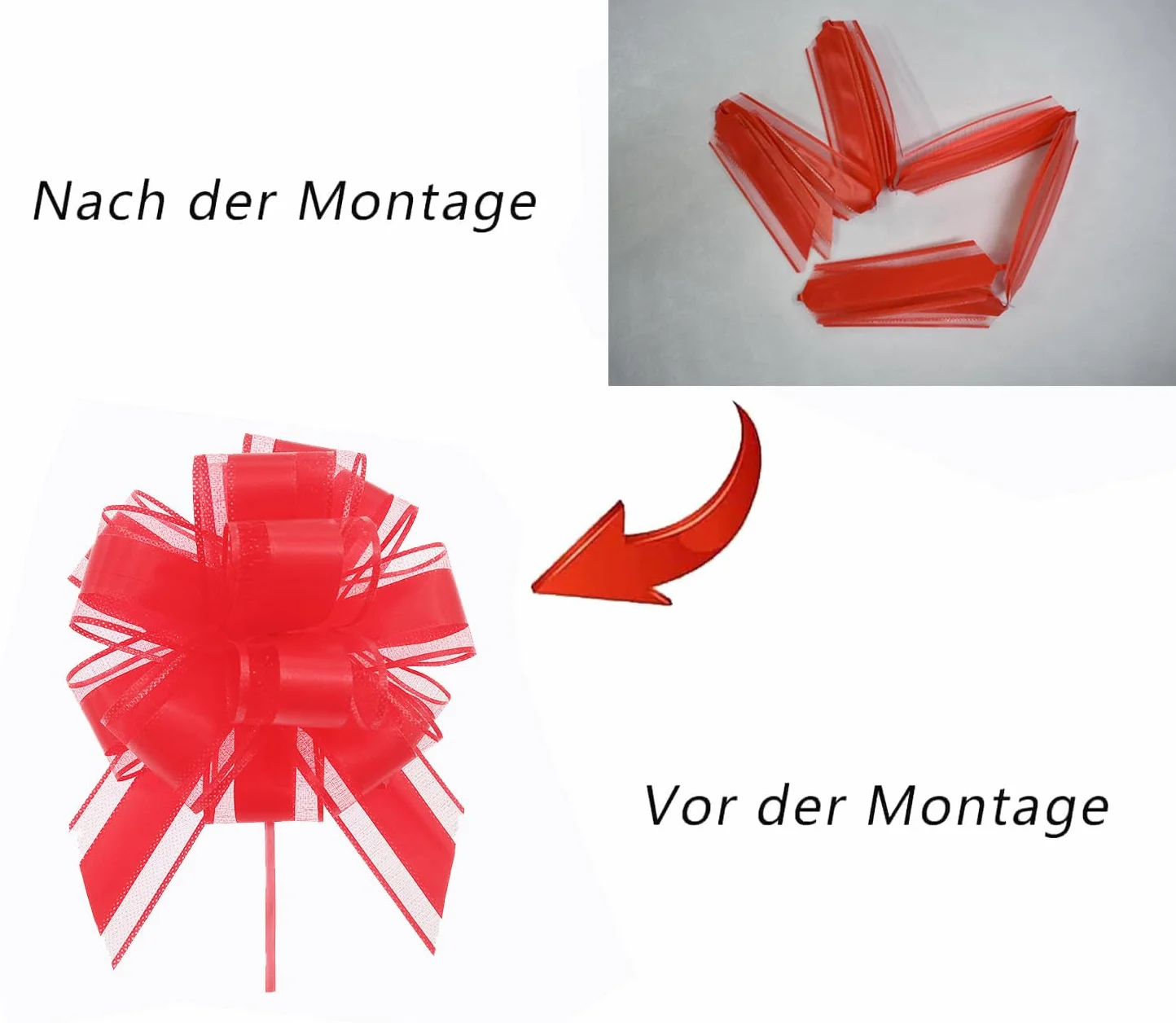 6 dużych kokardek prezentowych z wstążką prezentową, wstążka do ciągnięcia ø 18 cm, wstążka prezentowa do majsterkowania i pakowania, kokardki dekoracyjne na wesele, urodziny i Boże Narodzenie