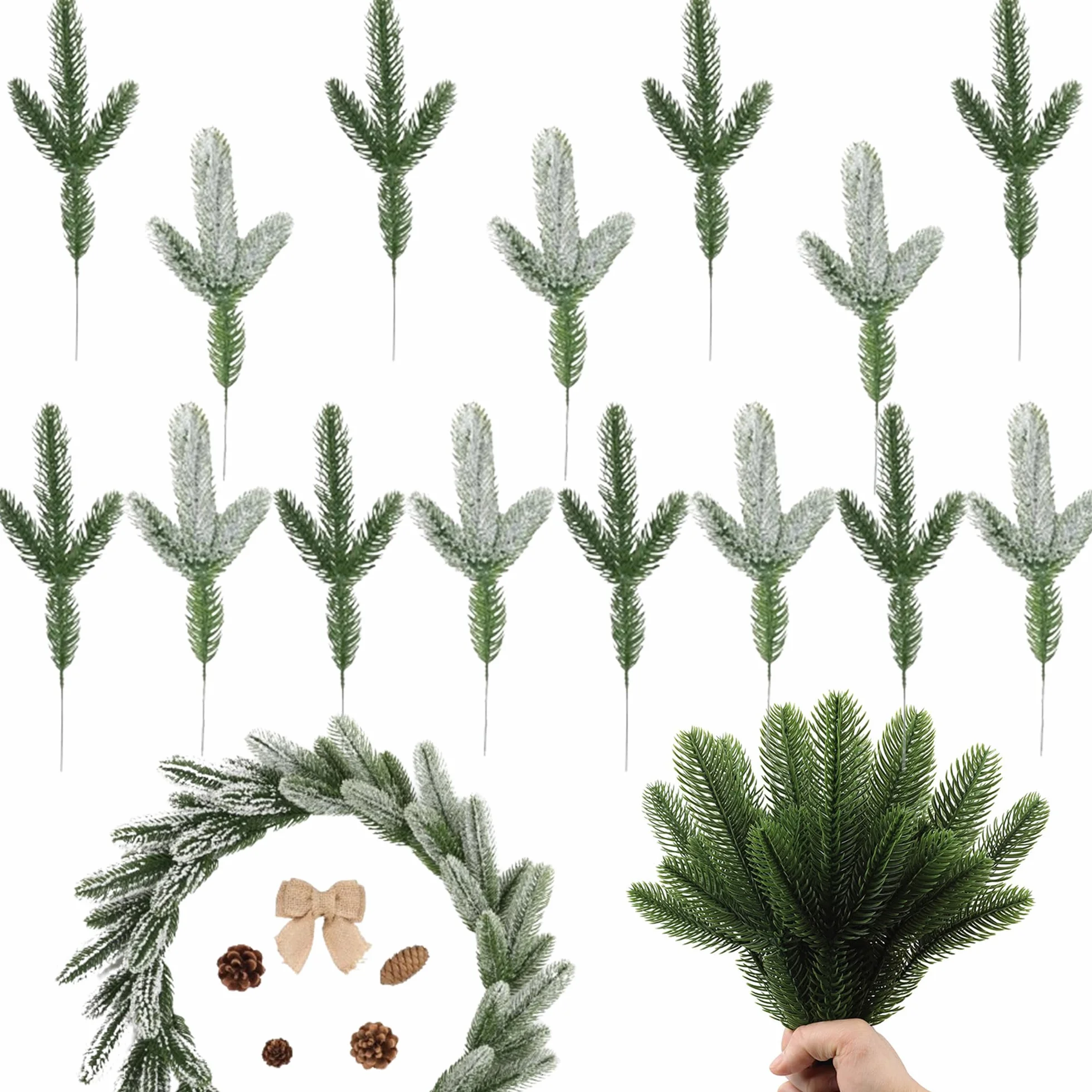 48 sztuk sztucznych igieł sosnowych, 24 cm, Boże Narodzenie, plastikowe, zielone, sztuczne gałązki sosnowe, gałązki, gałązki jodły, na Boże Narodzenie, do domu, ogrodu, dekoracja ścienna