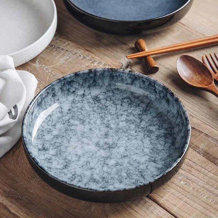 Ceramiczne talerze obiadowe, głębokie, okrągłe naczynie do serwowania kuchni zachodniej, restauracji i domowej kuchni, idealne do owoców i przekąsek, elegancka zastawa stołowa do jadalni