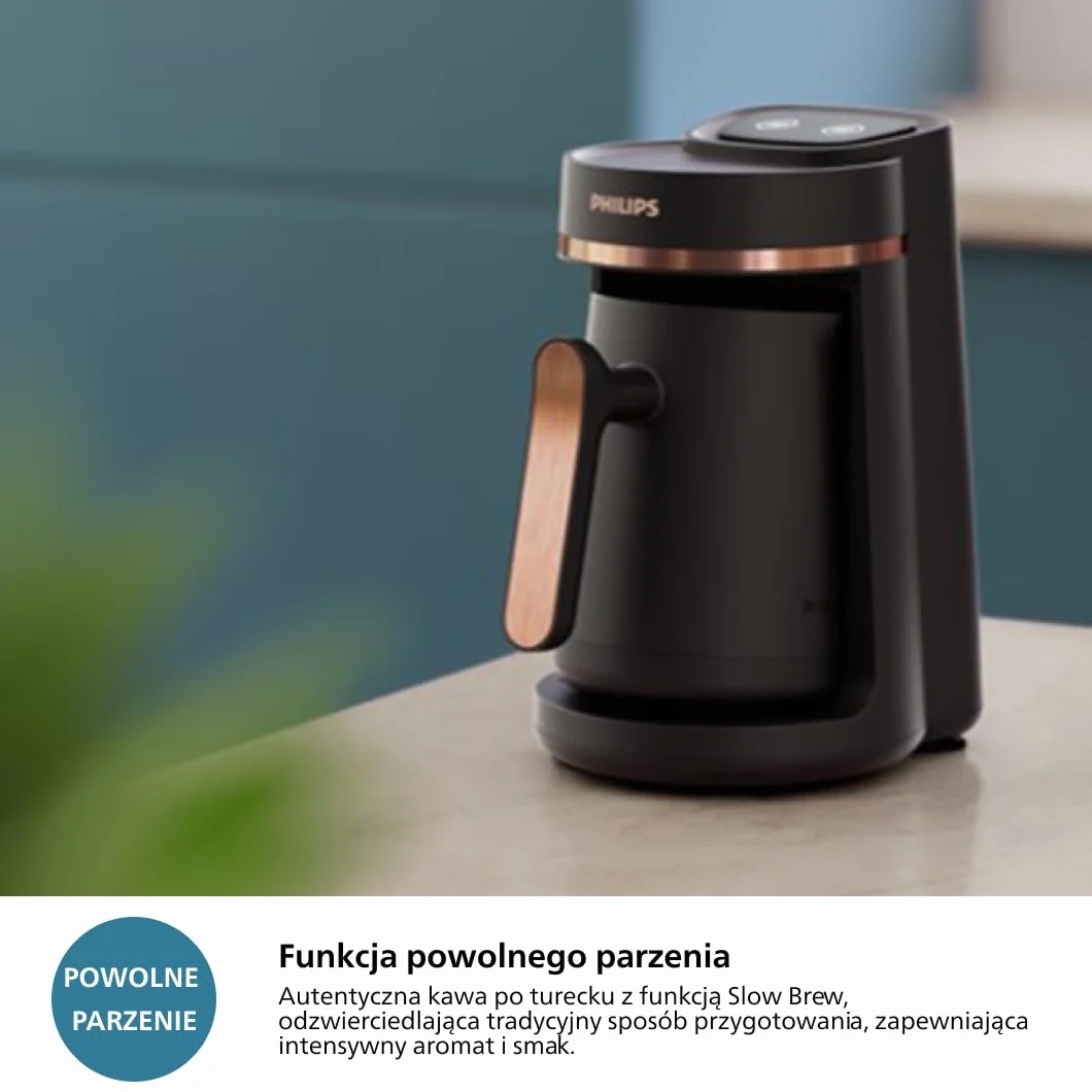 Philips Ekspres do kawy Turecki Seria 5000 - funkcja powolnego parzenia, pojemność 4 filiżanek, zabezpieczenie przed przegrzaniem i przepełnieniem, wskaźnik gotowości, przyciski Easy Touch (HDA150/60)