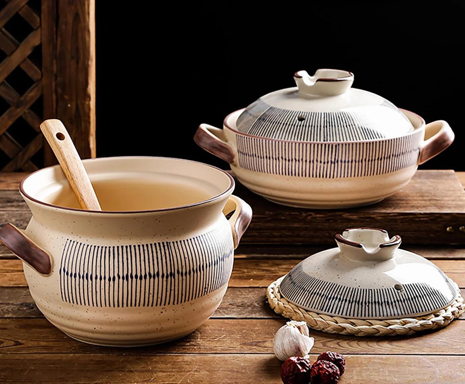 Ceramiczny garnek do duszenia, Naczynia ceramiczne żaroodporne do gorącego garnka ryżu, gulaszu(2L)