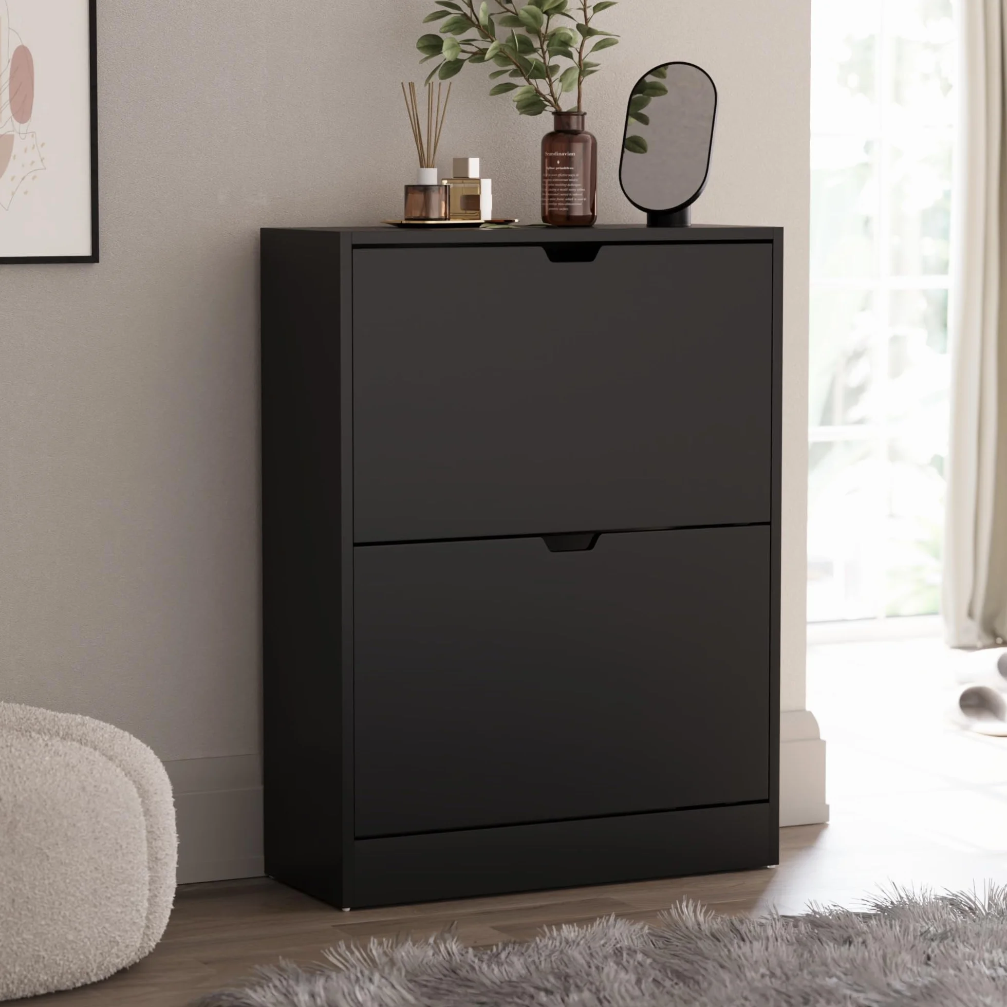 Vida Designs Szafka na buty z 2 szufladami z klapką, czarna, FSC