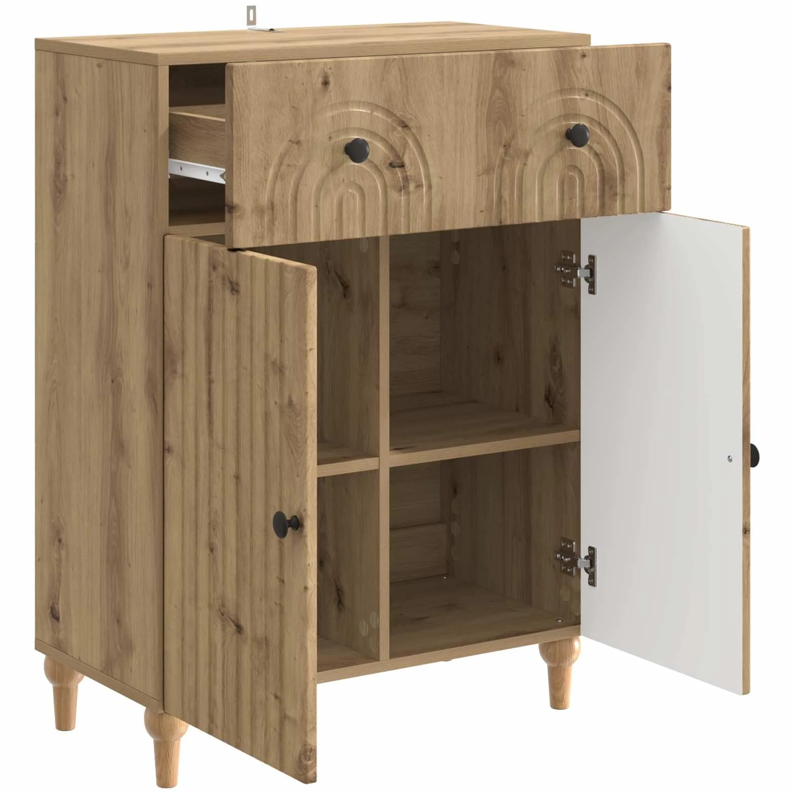 Générique Kredens drewno konstrukcyjne 66 x 34,5 x 90 cm | Solidne półki, drzwi 90°, przechowywanie kuchni lub jadalni, łatwa konserwacja