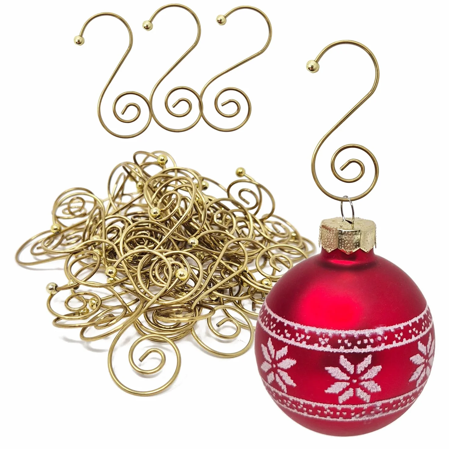 com-four 50 x Christmas Tree Decoration Haki z kulkami - Haczyki na bombki choinkowe - idealne na bombki świąteczne