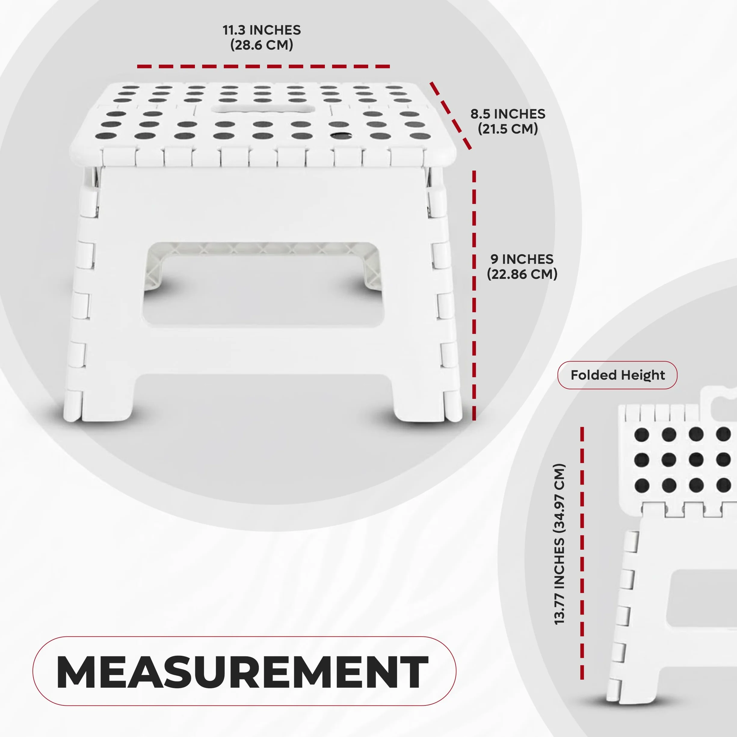 Utopia Home Składany Taboret - Wysokość 23 cm dla Dzieci i Dorosłych, Nośność 136 kg (Biały, Opakowanie 1 szt.)