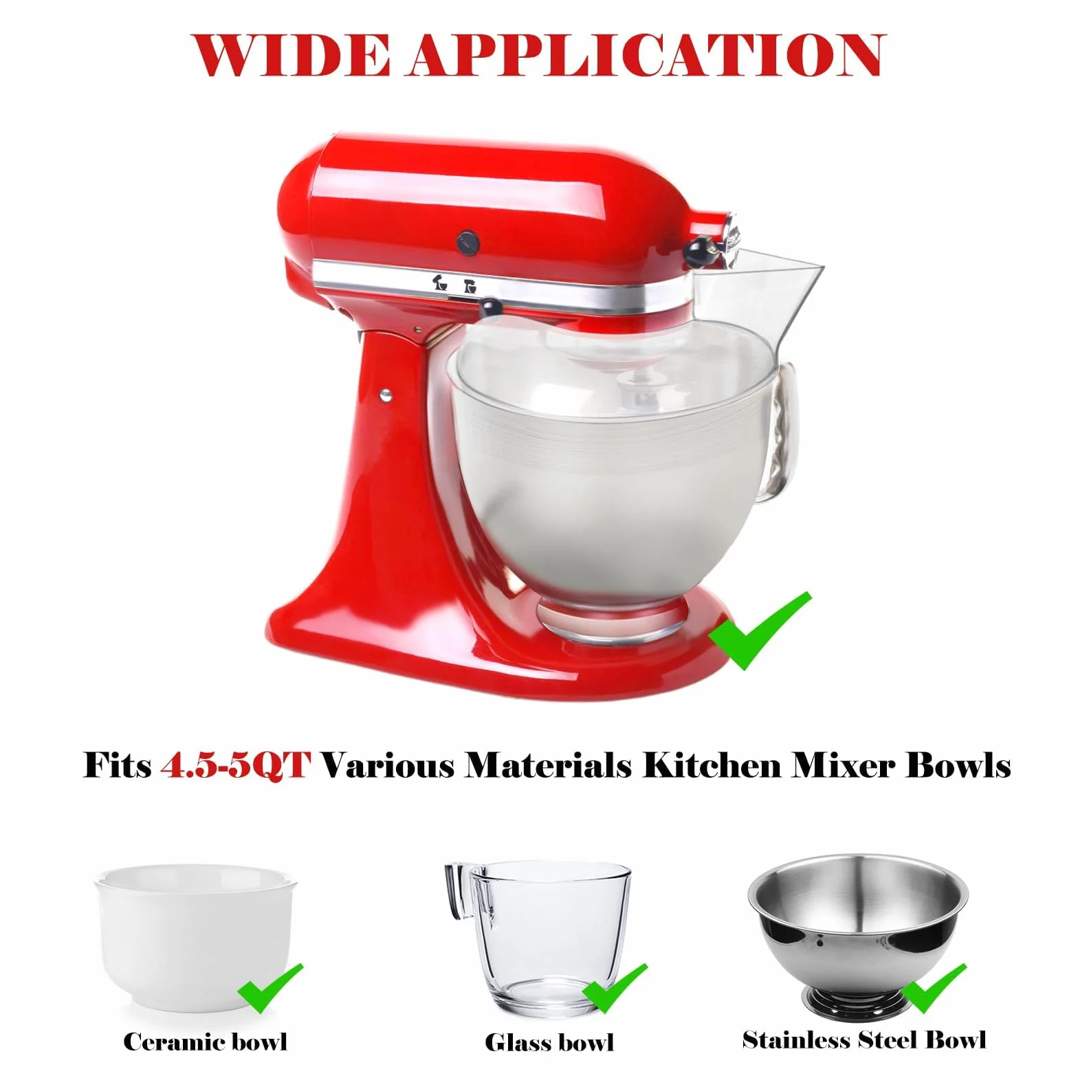 Osłona misy kompatybilna z KitchenAid 4,5–5 QT Tilt-Head – przezroczysta pokrywa przeciw pryskaniu,pasuje do mis ze stali nierdzewnej,bezpieczne dopasowanie,nadaje się do zmywarki