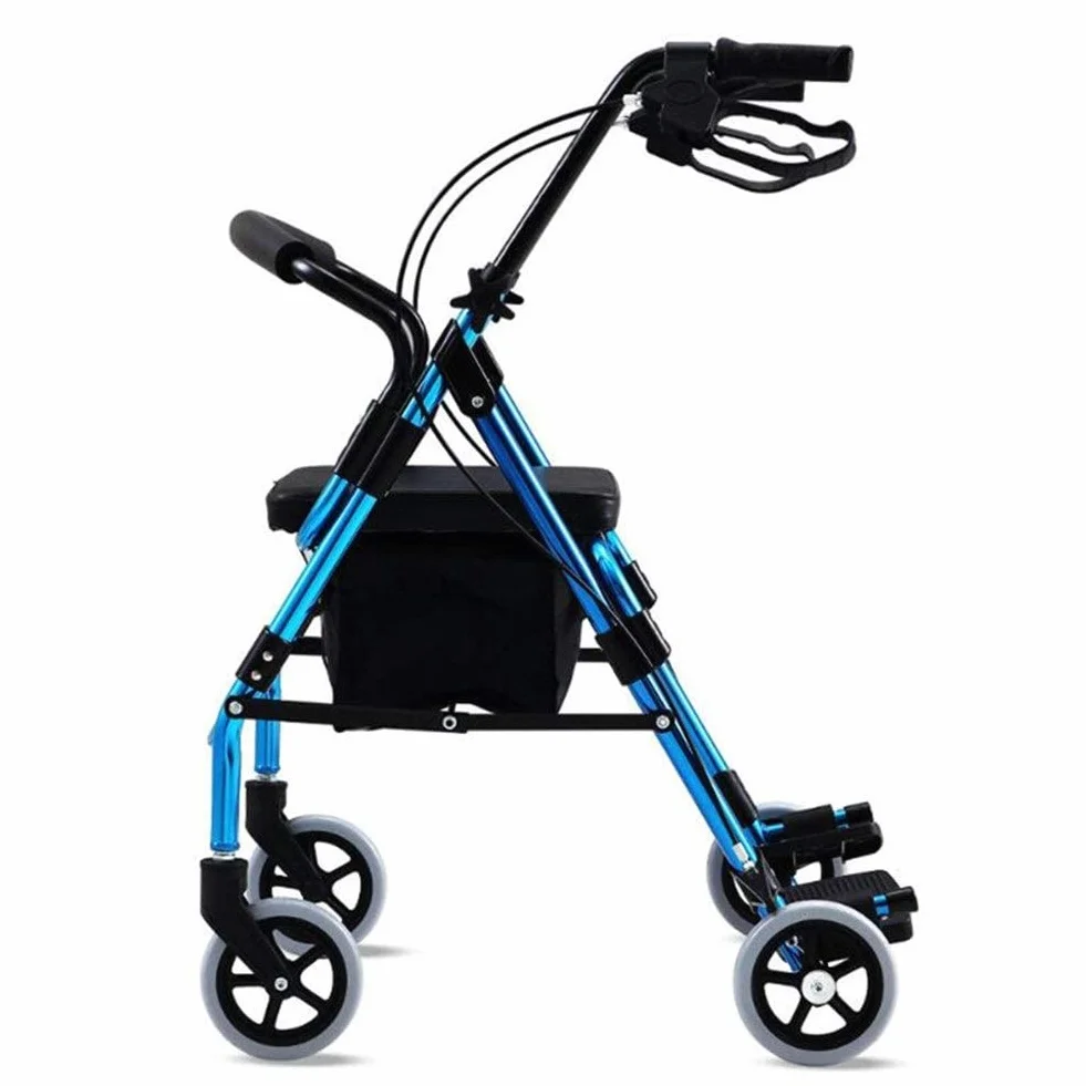 Walker Osoby w podeszłym wieku Wspomagany Walker Podłokietnik Walking Old People Kup jedzenie Może zabrać wózki Skuter Koszyk na zakupy Chodzik czterokołowy Siedzisko ze stopu aluminium Składane