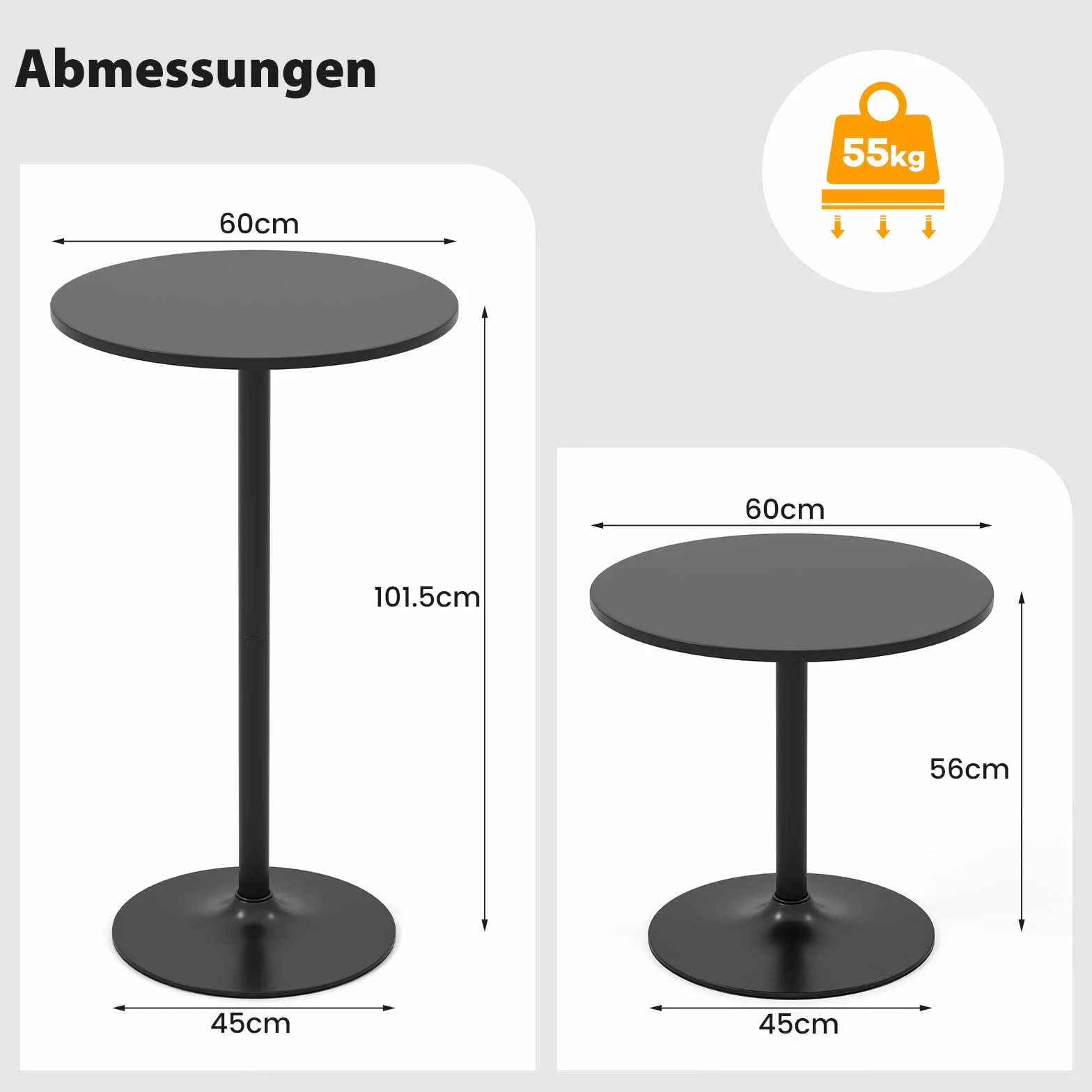 COSTWAY stół barowy i do jadalni, 2 w 1, regulacja wysokości 56/101,5 cm, okrągły stół bistro na balkon, do klubu, pubu, domu, czarny