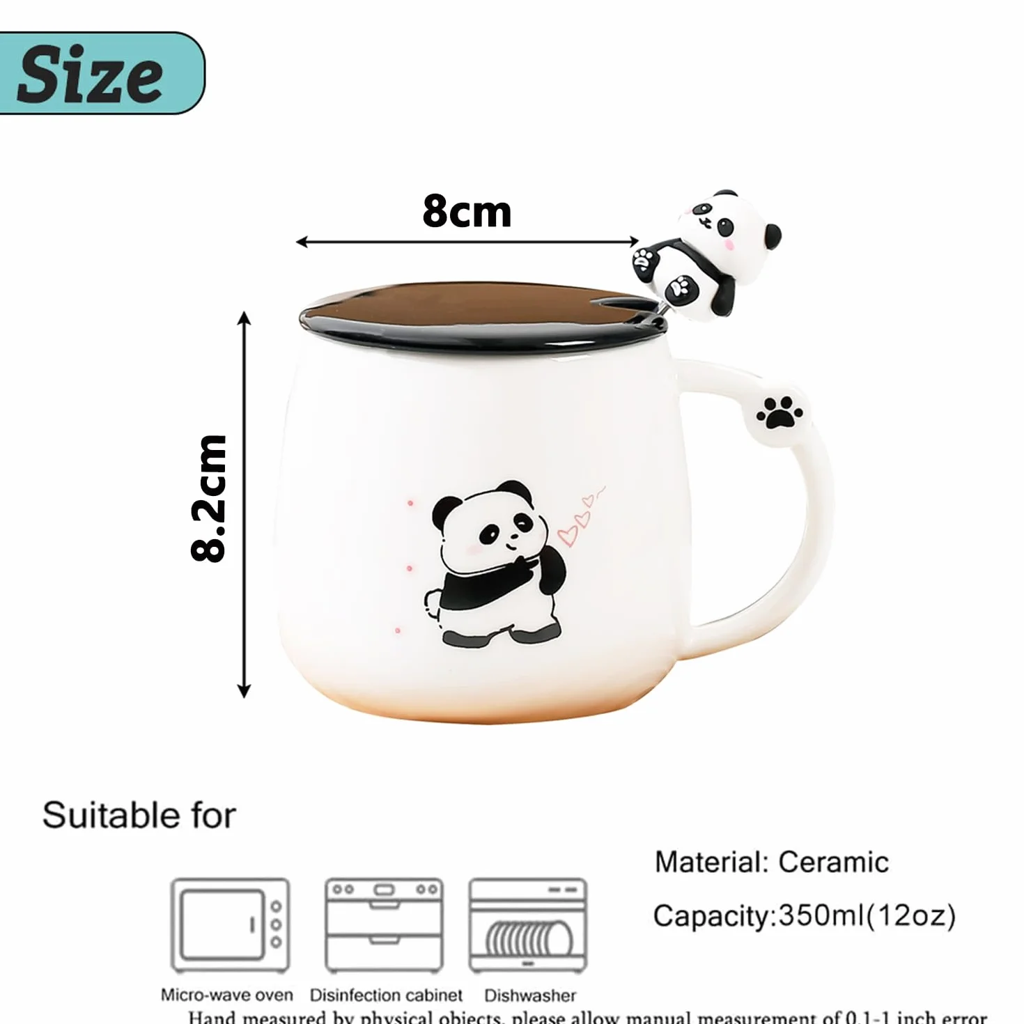 Panda Filiżanki Prezent Filiżanka Dziecięca - Ceramiczna filiżanka z pokrywką, łyżeczka ze stali nierdzewnej, filiżanka do kawy, filiżanka do herbaty, zabawny prezent dla kobiet, słodkich filiżanek