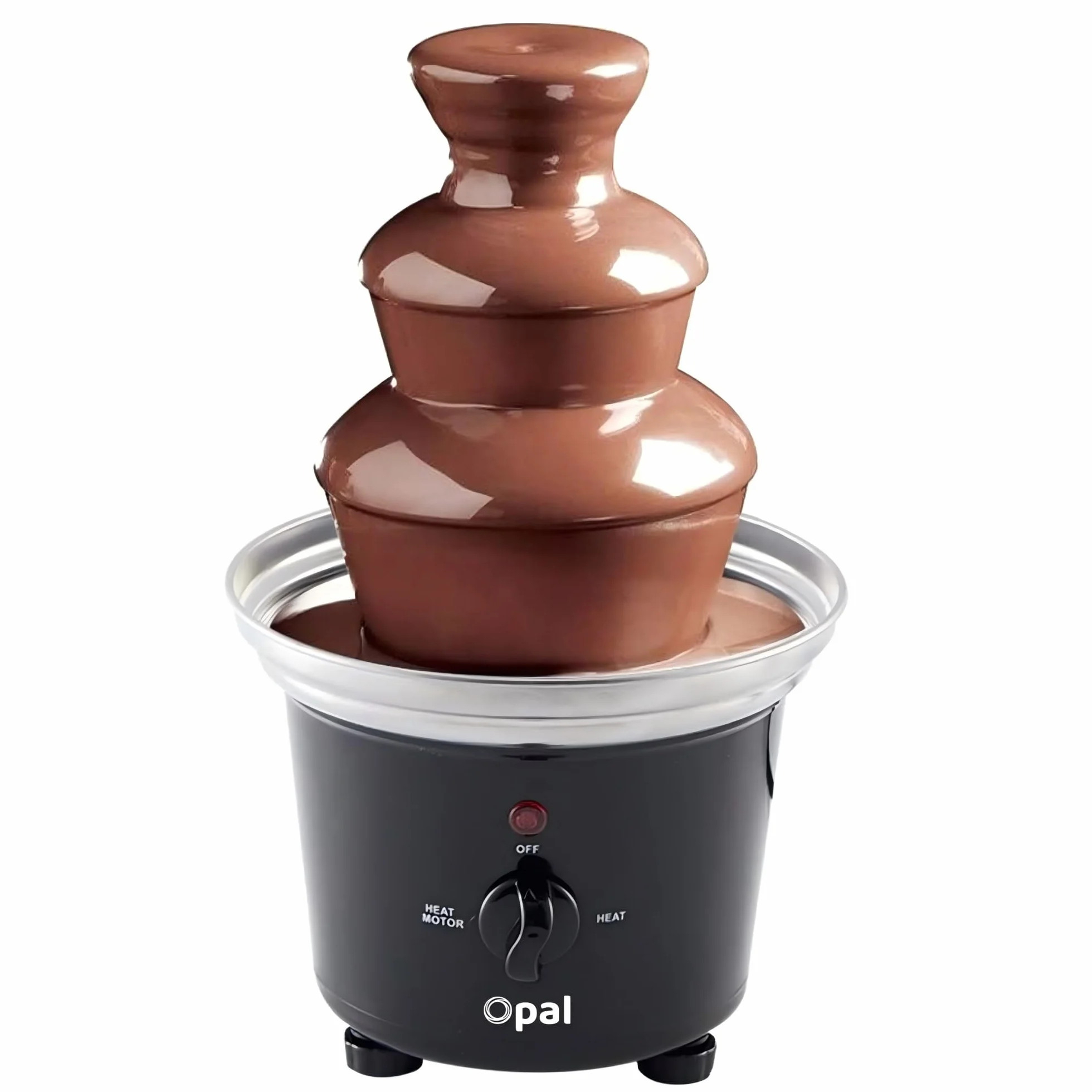 Opal Fontanna do Czekolady 3-Poziomowa – Stal Nierdzewna, 500ml, 90W, Zestaw Fondue Elektryczny z Podgrzewaną Podstawą (OCF17)