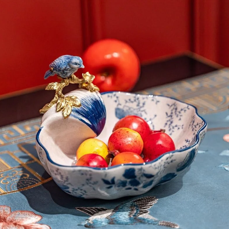 Talerz do serwowania owoców talerz na cukierki niebieski i biały ceramiczny mały talerz na owoce salon stolik kawowy talerz na przekąski dekoracja wejścia prezent talerz na owoce talerze