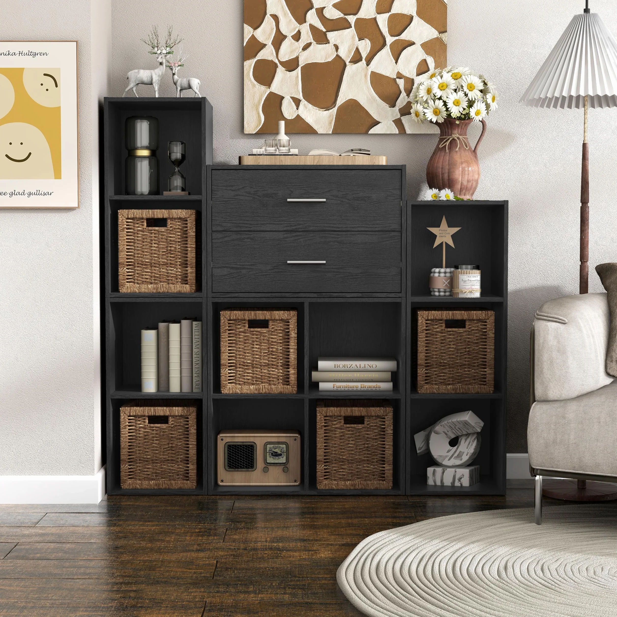 HOMES: Inside + Out Apexa 2 drewniane przechowywanie w stos, mała szafka na żywność, Cajonera De Madera, szuflada pod łóżko, dekoracja pokoju młodzieżowego i sypialnia, domowe biuro, kuchnia, czarna