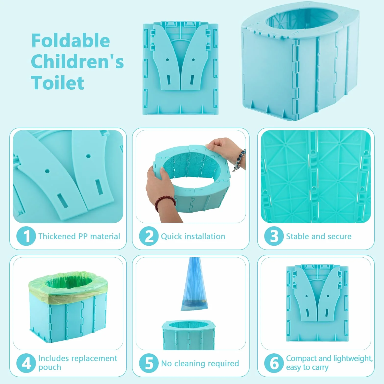 Vaskula Potty for On the Go Travel Toilet Children with Storage Bag and 35 Garbage Bags Foldable Potty for Emergencies Hiking Camping Car Indoor and Outdoor Use (Blue)