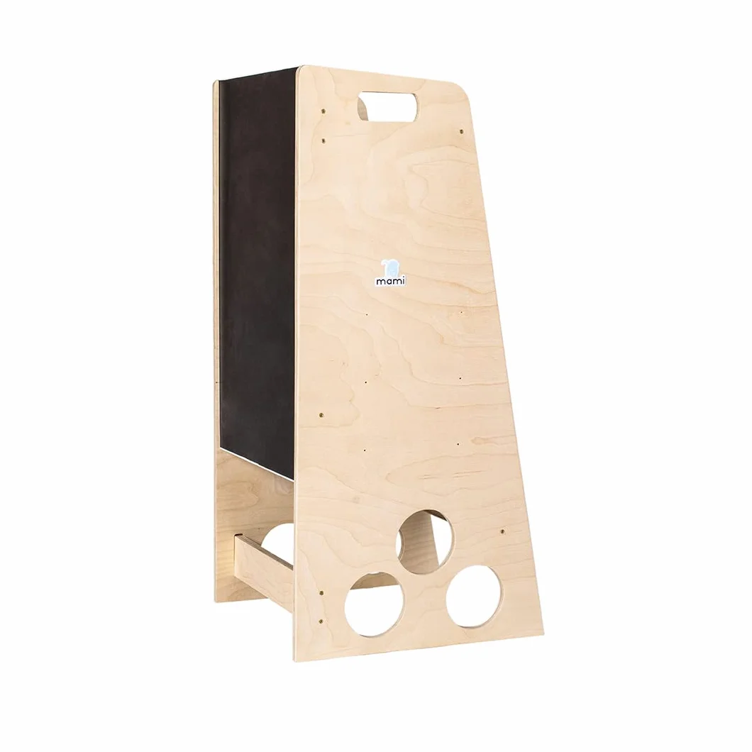 mamikids Learning Tower wieża Montessorian z naturalnego drewna z tablicą dla dzieci w wieku 2-6 lat, wieża Montessorian Learning Learning, możliwość przekształcenia w drabinę, stół, stołek dla