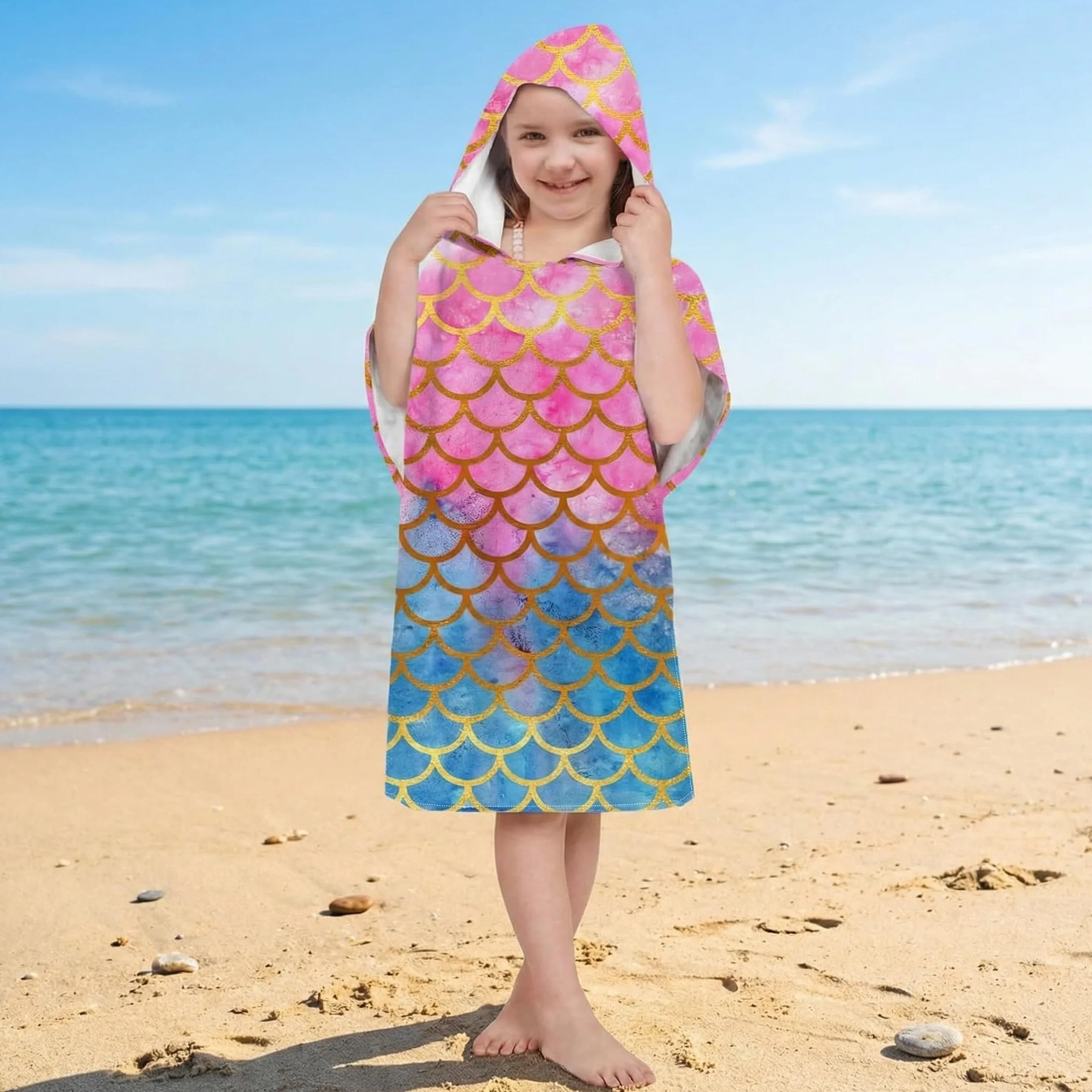 Proumhang Dziecięce Ponczo Kąpielowe/Basenowe/Surfingowe/Plażowe,Ręcznik z Kapturem z Mikrofibry,Szlafrok Plażowy Frotte,Ręczniki z Kapturem Poncho dla Chłopców i Dziewczynek Tryb 4 75x60cm