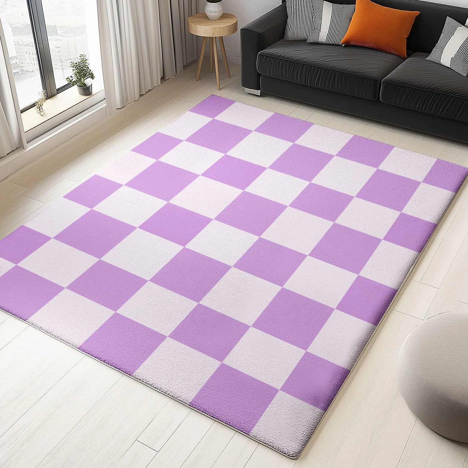 Nowoczesny minimalistyczny fioletowy dywan 140 x 200 cm krótkie runo zmywalny antypoślizgowy do salonu jadalni sypialni wystrój domu