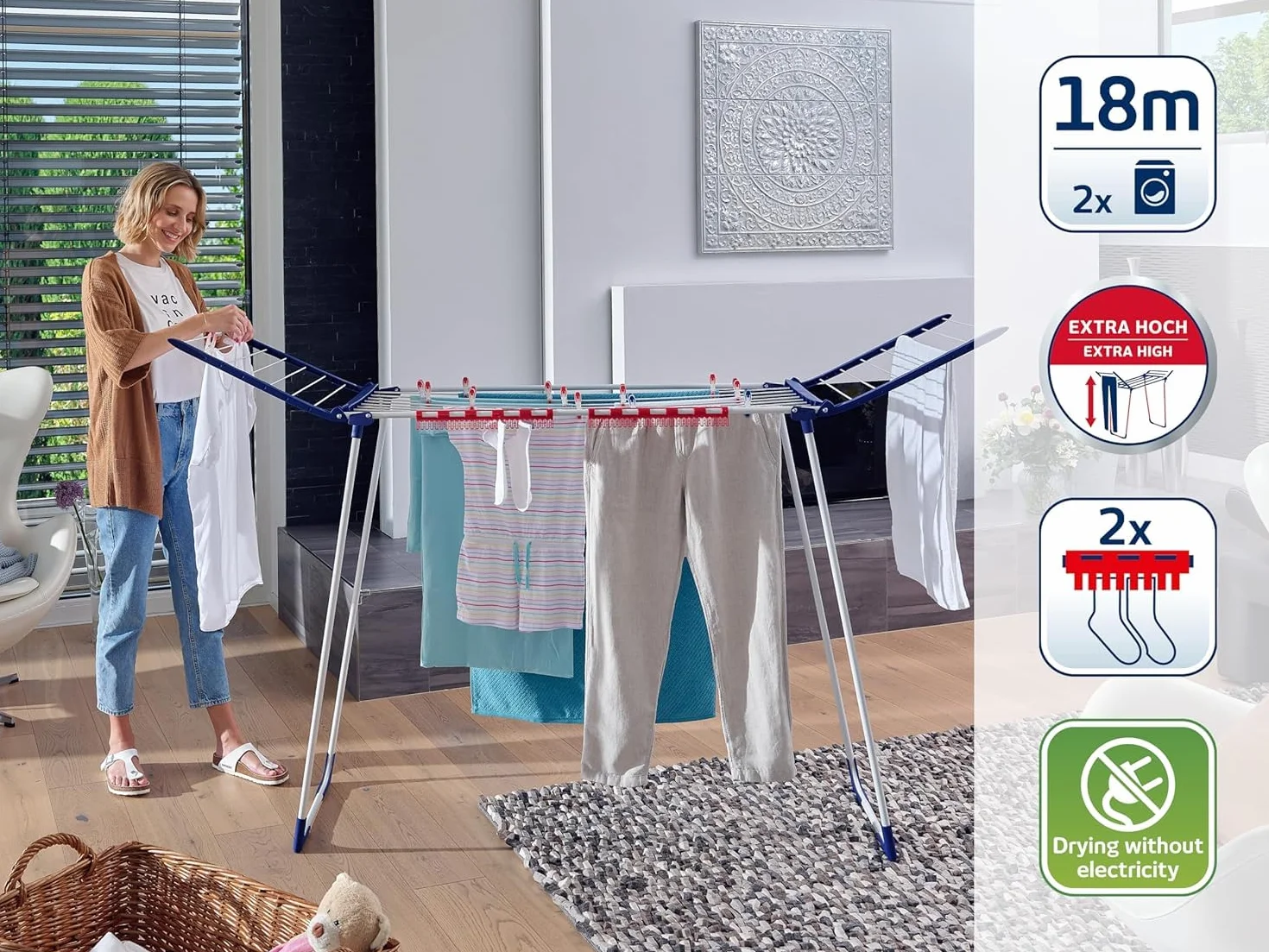 Leifheit Pegasus 180 Solid Maxx Suszarka Stojąca, Wielokolorowy, 120 x 56 x 28.5 cm