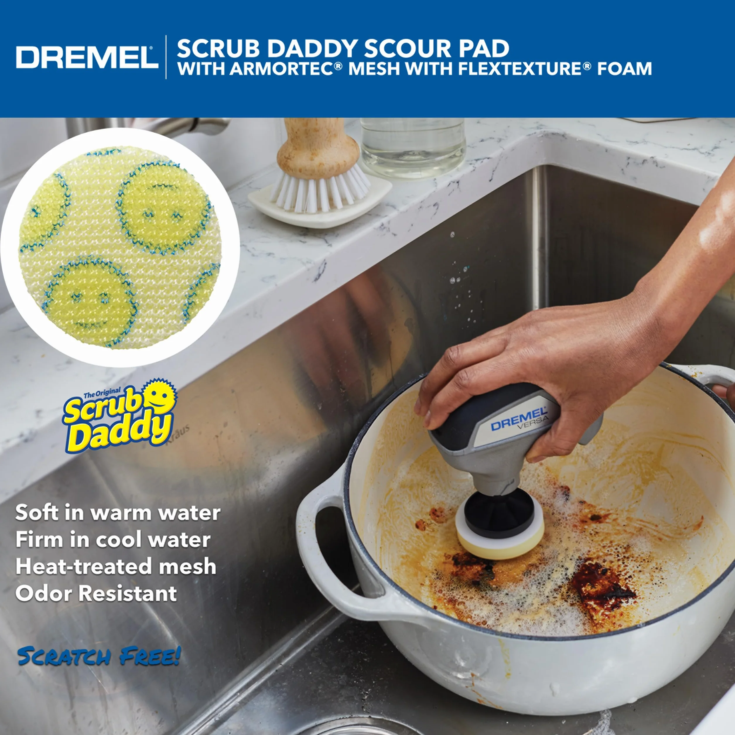 Dremel Versa PC360-5 zestaw 5 podkładek z gąbki do czyszczenia wielu powierzchni, do użytku w kuchni, gospodarstwie domowym i łazience, kompatybilne z Versa Power Scrubber Tool, 5 szt