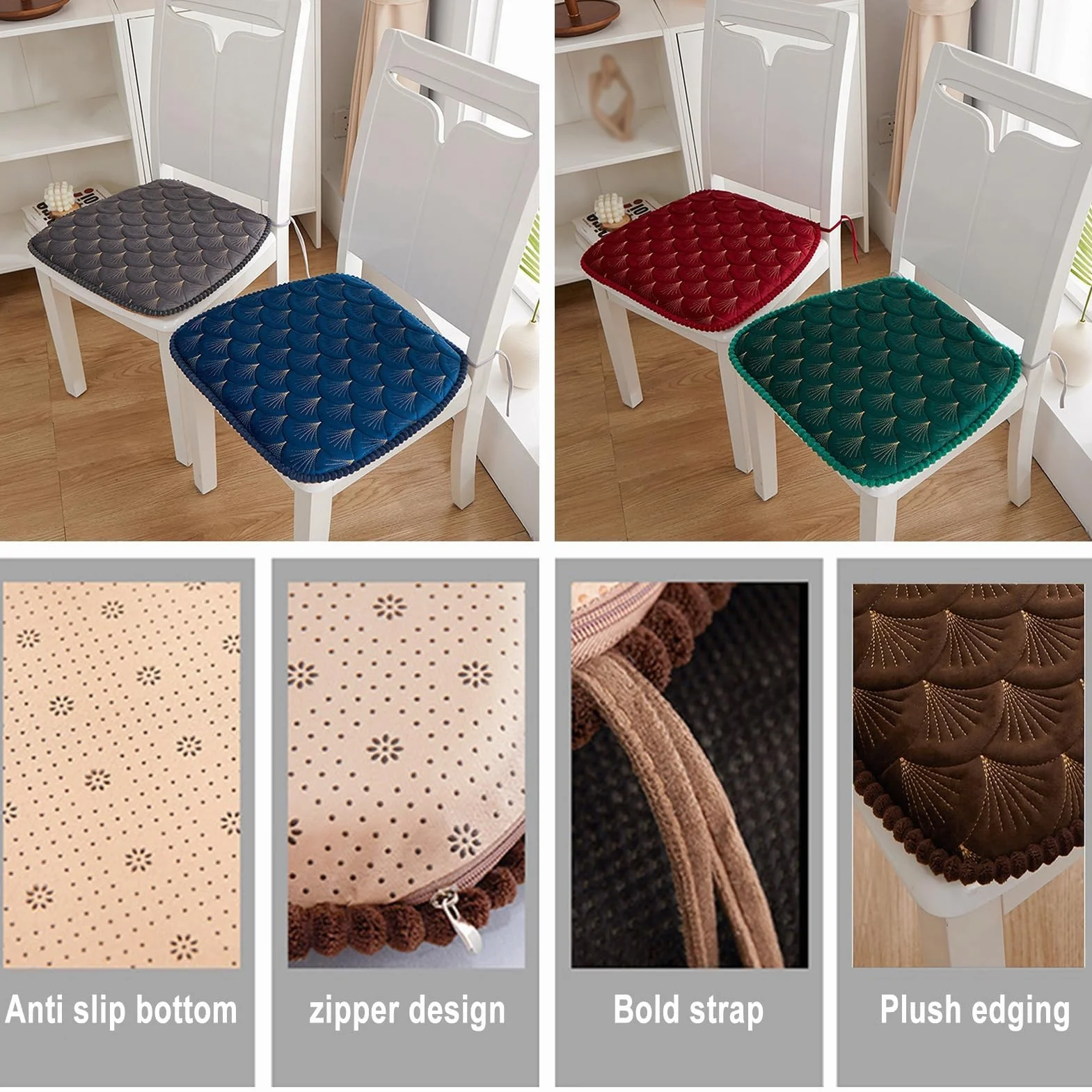 Poduszka Na Krzesło Z Pianki Memory, Paski Antypoślizgowe | Zmywalny Zamek Błyskawiczny, Odpowiedni Na Każdą Porę Roku, 18x17 Cali (Brown 4 pack)