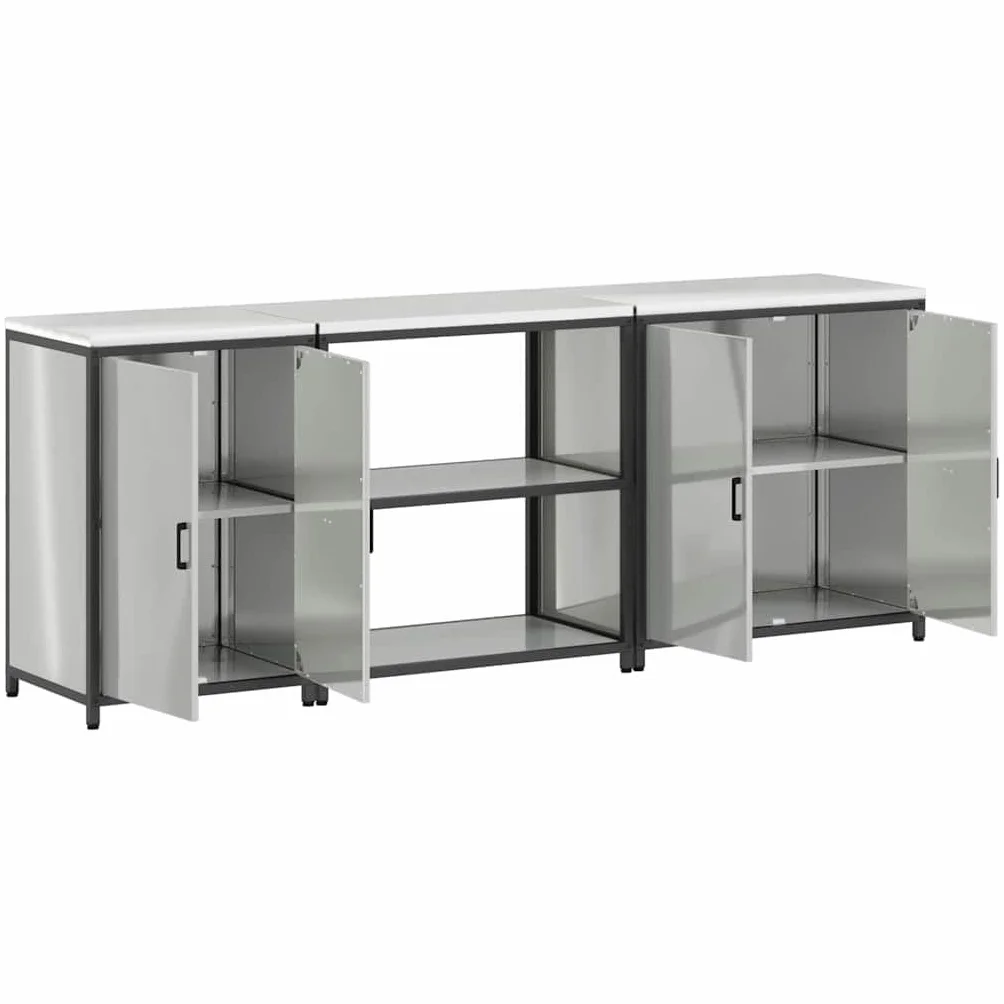 HATTEM zestaw do przechowywania kuchennego, 3 sztuki, srebrny | Stal ocynkowana, 4-drzwiowa, 6 półek, 90 x 50 x 92 cm, 60 x 50 x 92 cm